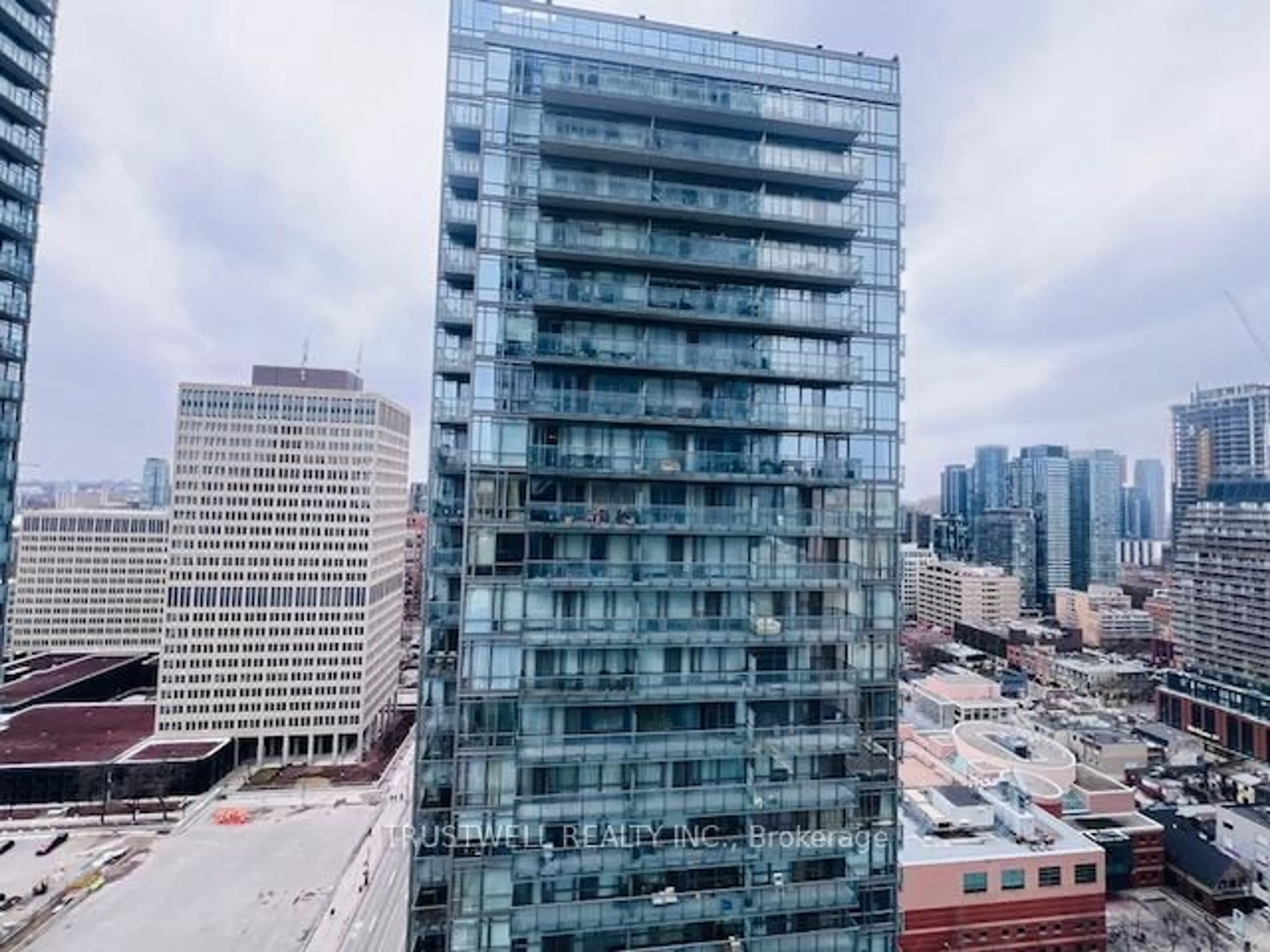 A pic from outside/outdoor area/front of a property/back of a property/a pic from drone, city buildings view from balcony for 38 Grenville St #2601, Toronto Ontario M4Y 1A5