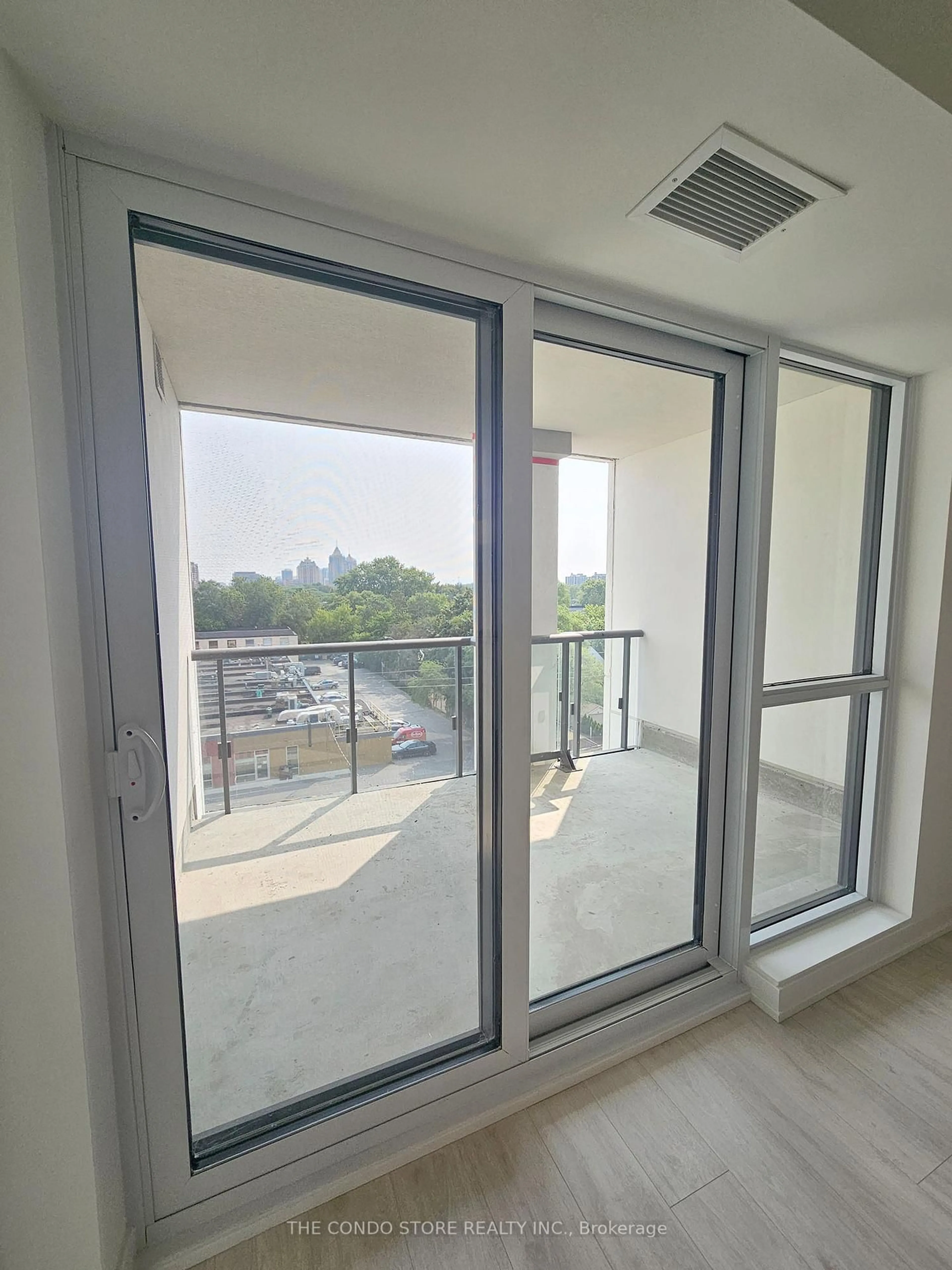 Balcony in the apartment, city buildings view from balcony for 181 Sheppard Ave #506, Toronto Ontario M2N 0L9