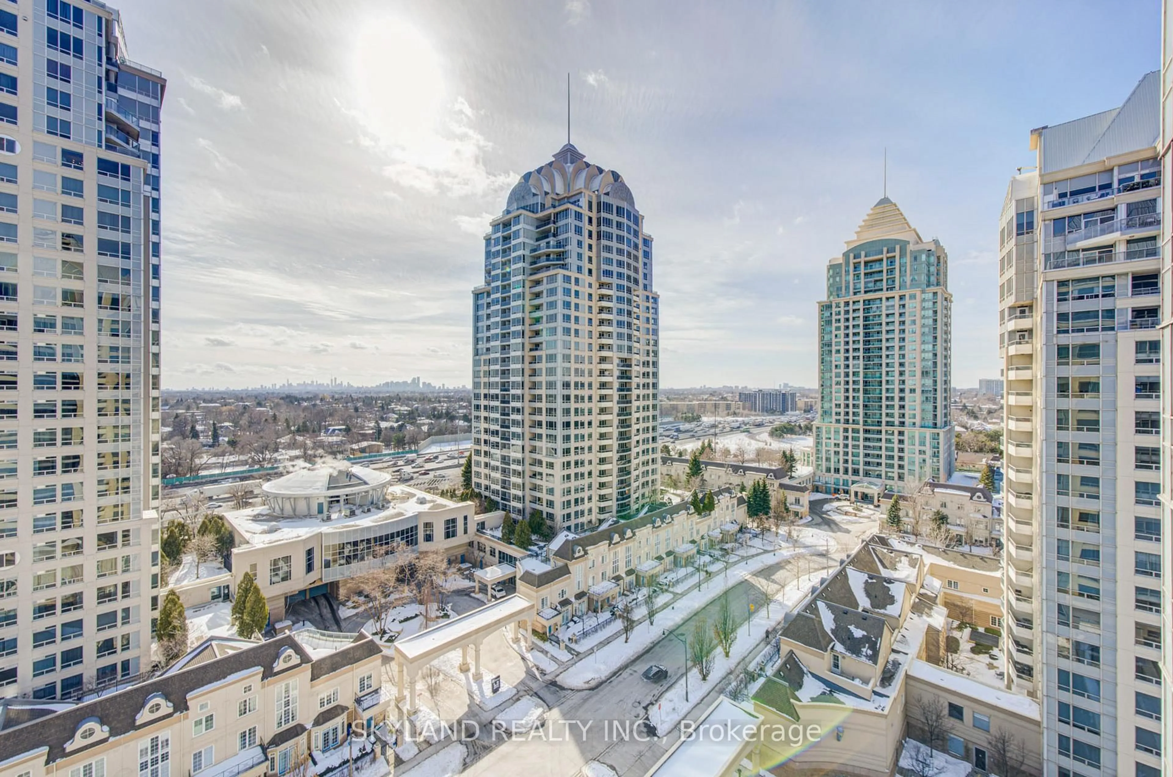 A pic from outside/outdoor area/front of a property/back of a property/a pic from drone, city buildings view from balcony for 8 Rean Dr #1511, Toronto Ontario M2K 3B9