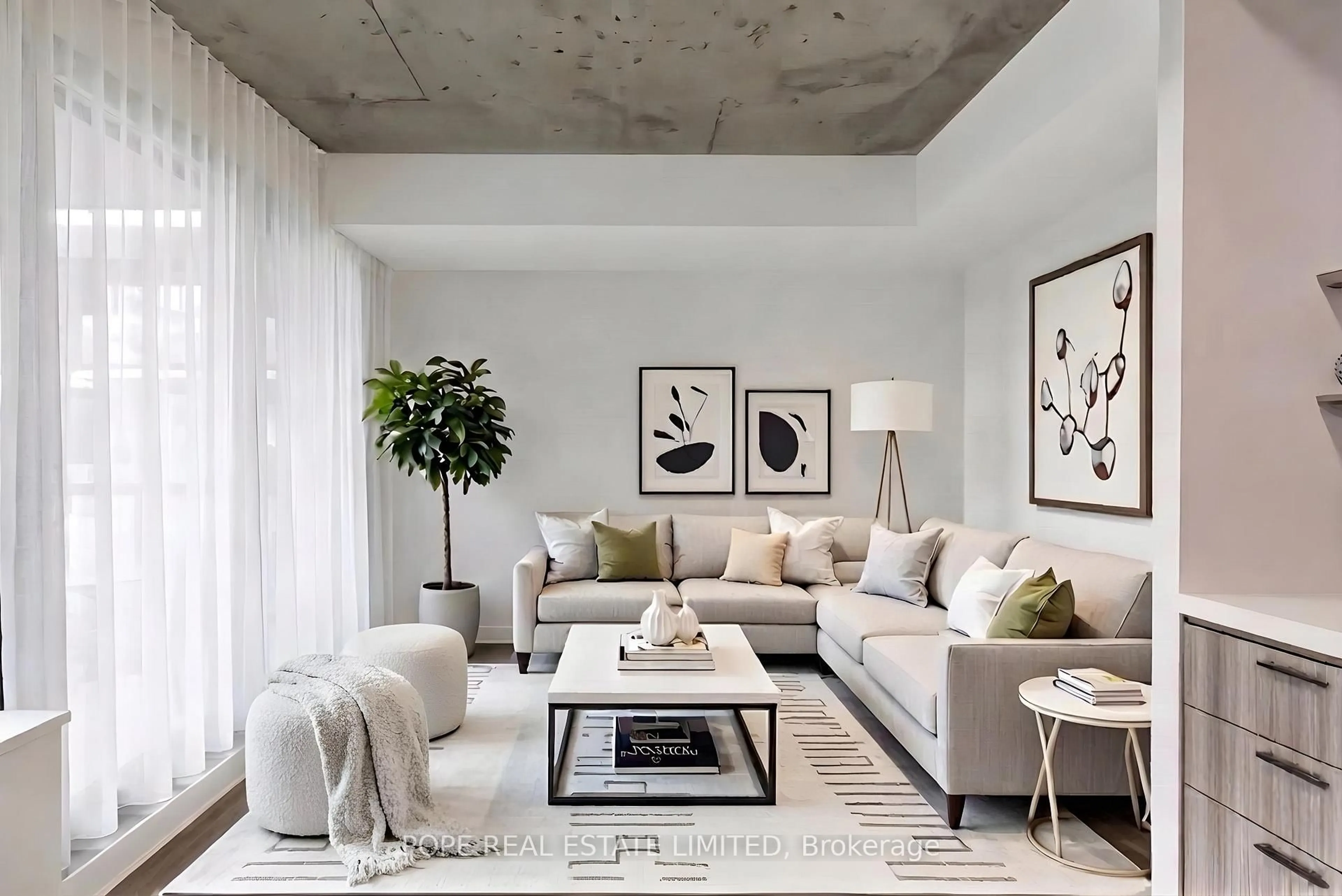 Living room with furniture, cement floor for 560 King St #726, Toronto Ontario M5V 1M3