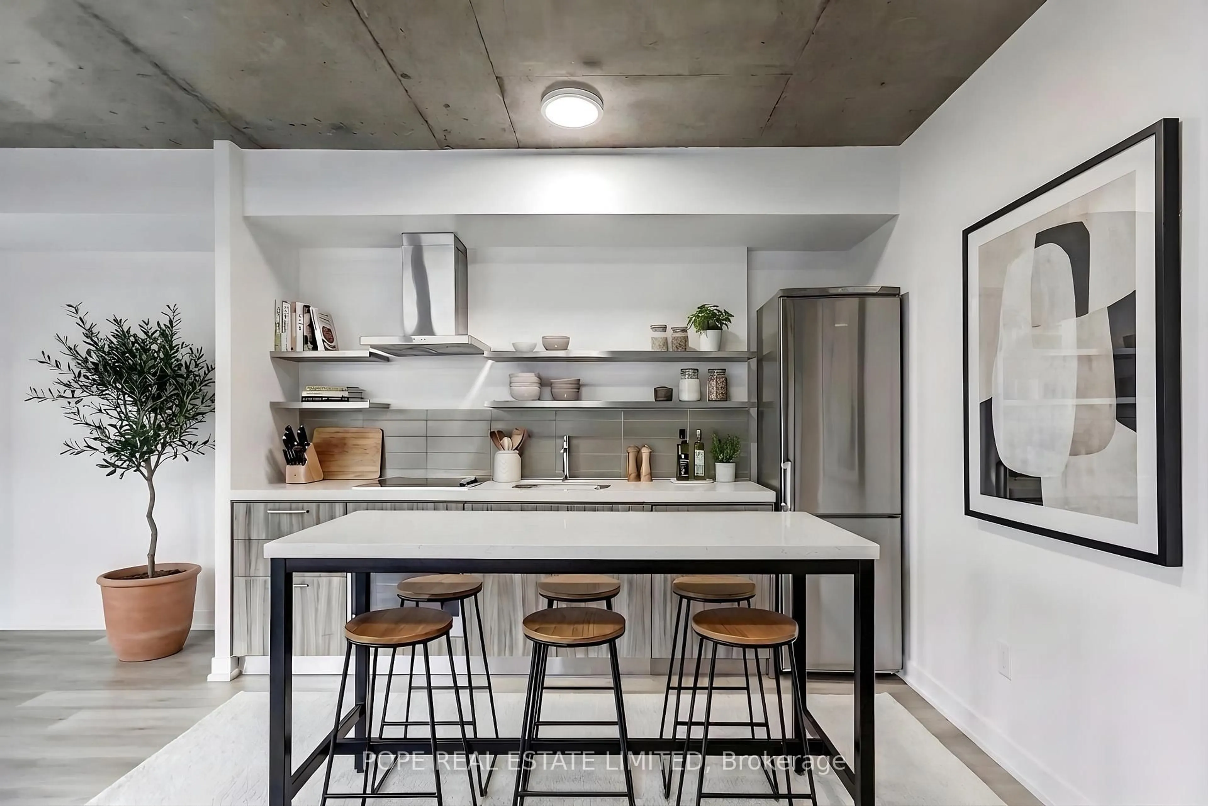Contemporary kitchen, cement floor for 560 King St #726, Toronto Ontario M5V 1M3