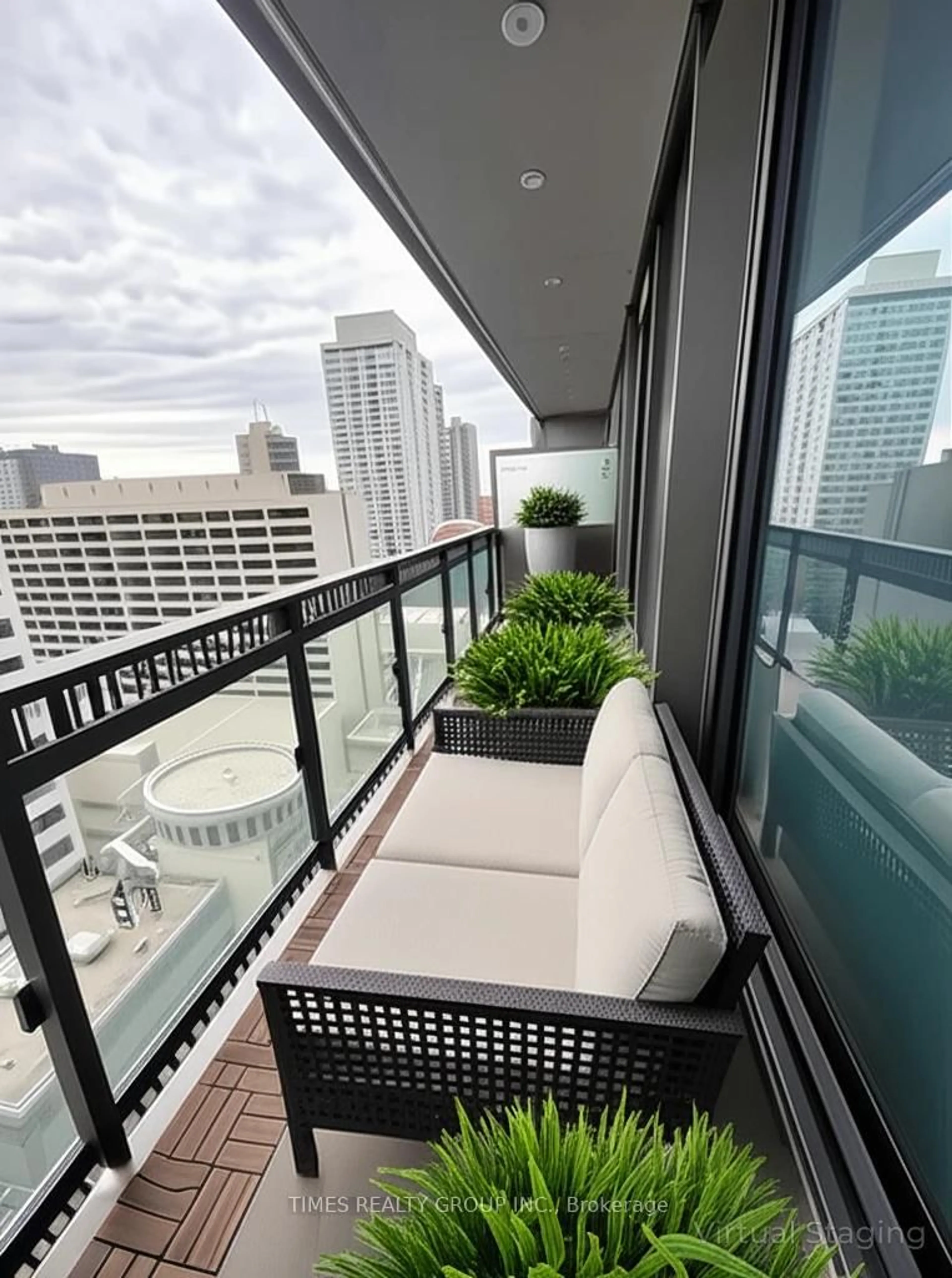Balcony in the apartment, city buildings view from balcony for 8 Eglinton Ave #2003, Toronto Ontario M4P 1A6