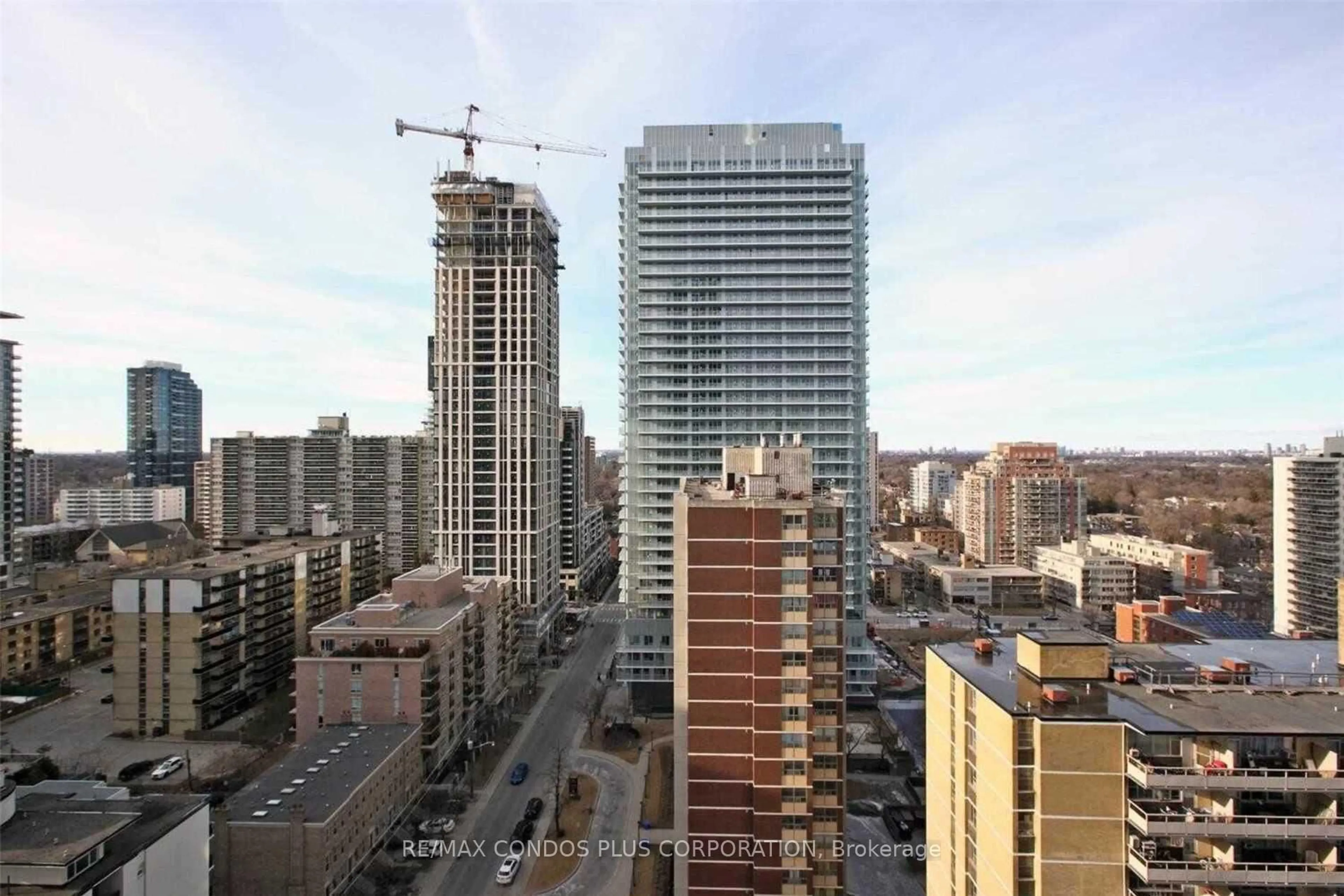 A pic from outside/outdoor area/front of a property/back of a property/a pic from drone, city buildings view from balcony for 185 Roehampton Ave #1504, Toronto Ontario M4P 2K5