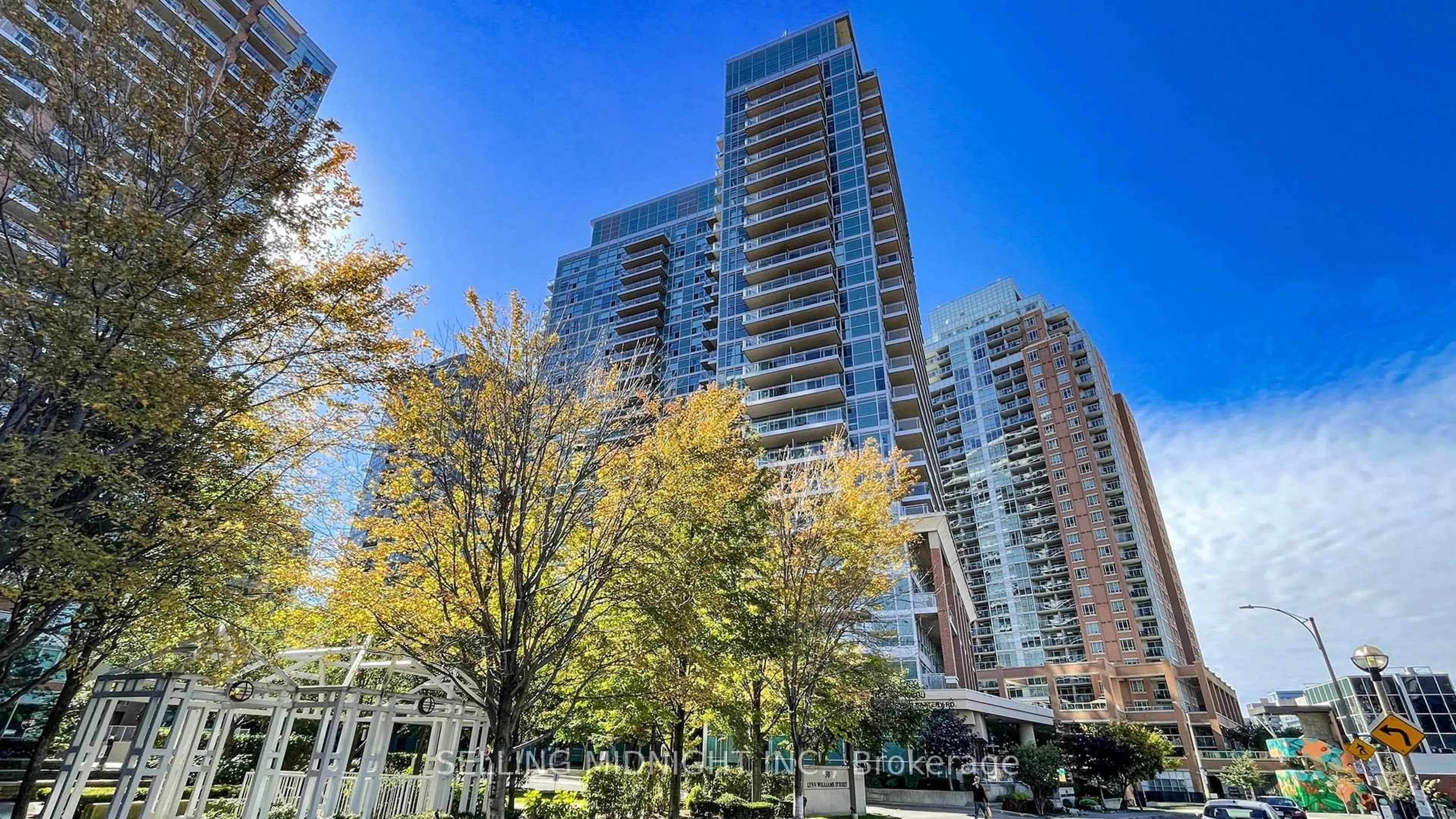 Patio, city buildings view from balcony for 100 Western Battery Rd #1107, Toronto Ontario M6K 3S2