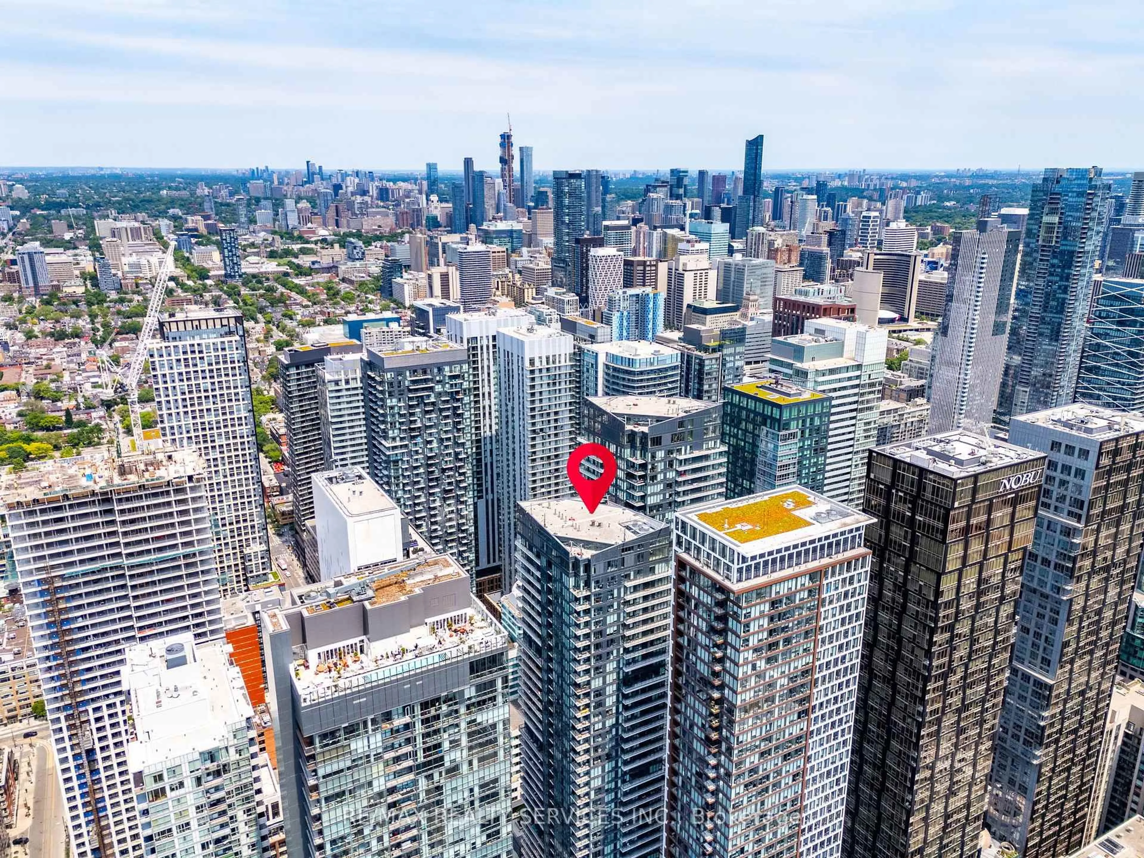 A pic from outside/outdoor area/front of a property/back of a property/a pic from drone, city buildings view from balcony for 115 Blue Jays Way #915, Toronto Ontario M5V 0N4