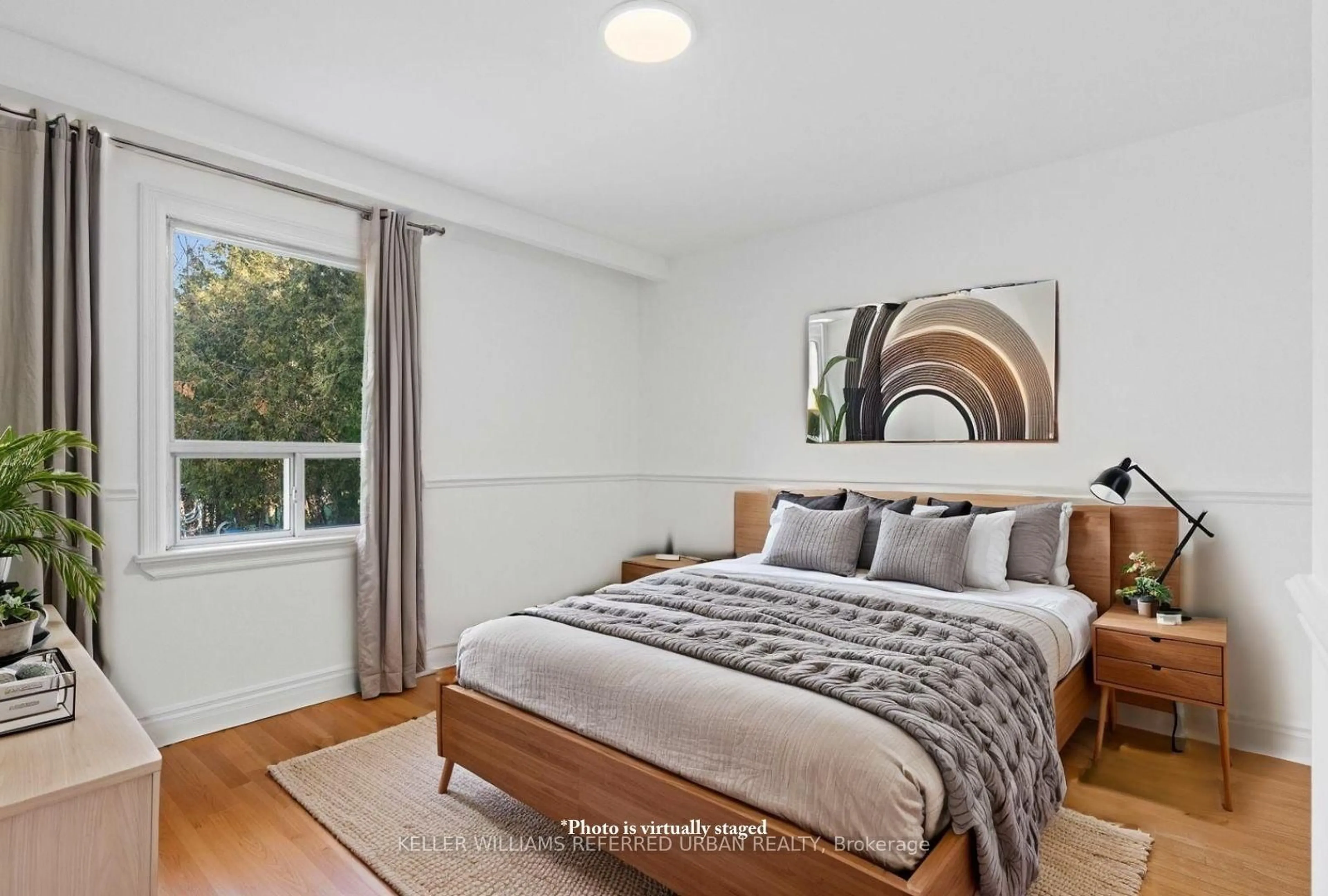 Bedroom with bed, wood/laminate floor for 202 Park Home Ave, Toronto Ontario M2R 1A2