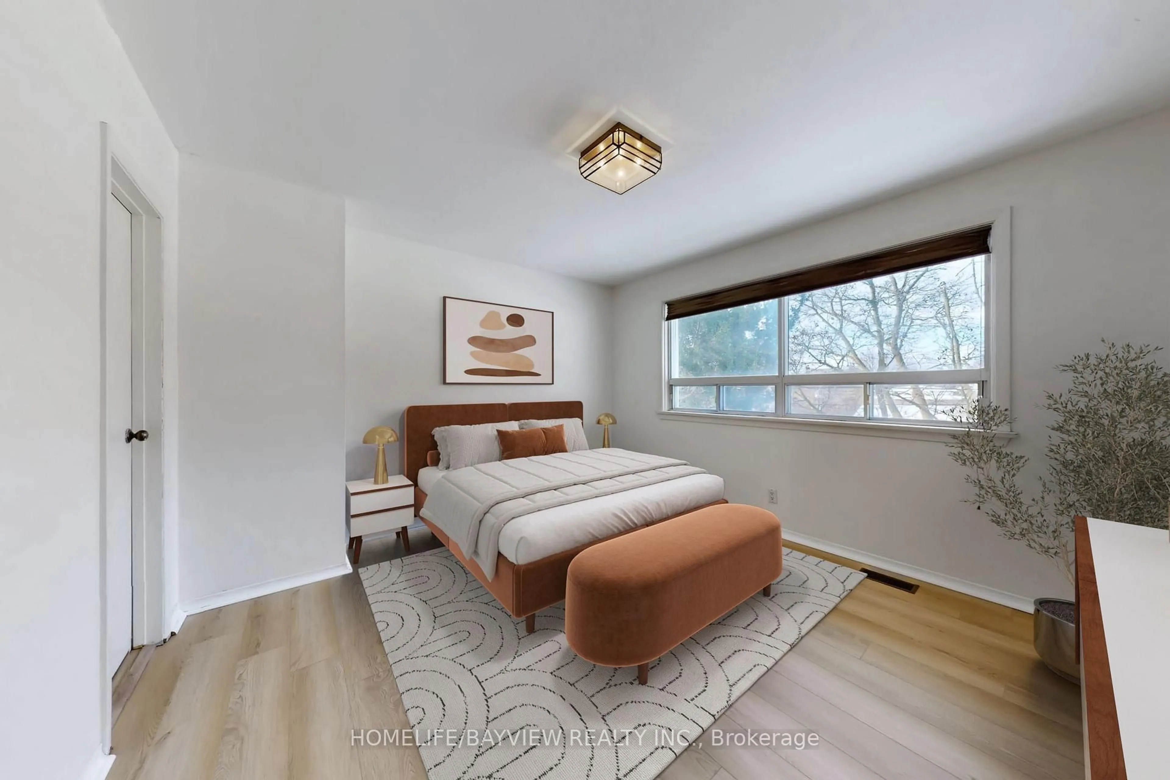 Bedroom with bed, wood/laminate floor for 22 Marowyne Dr, Toronto Ontario M2J 2A4