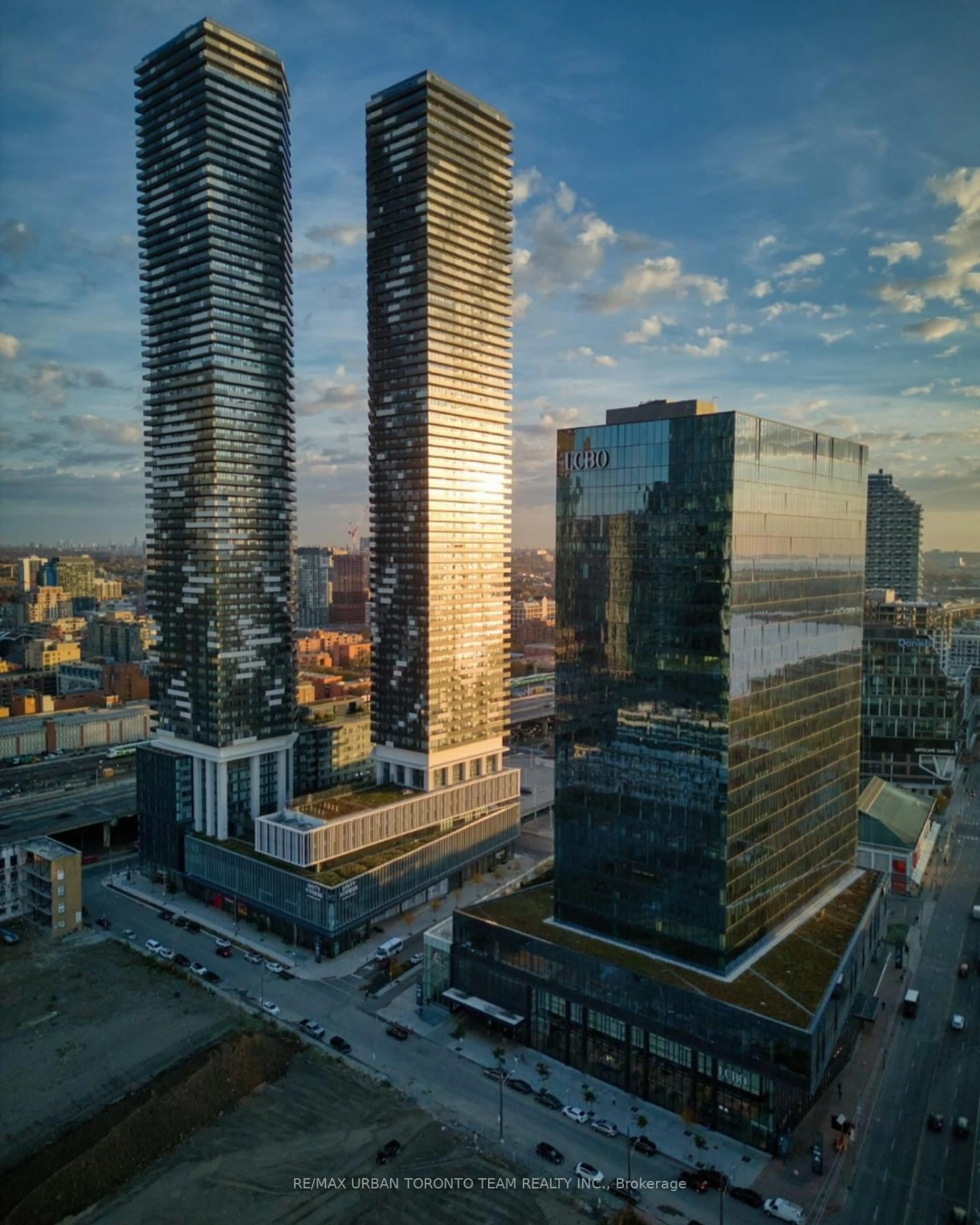 A pic from outside/outdoor area/front of a property/back of a property/a pic from drone, city buildings view from balcony for 55 Cooper St #3808, Toronto Ontario M5E 0G1