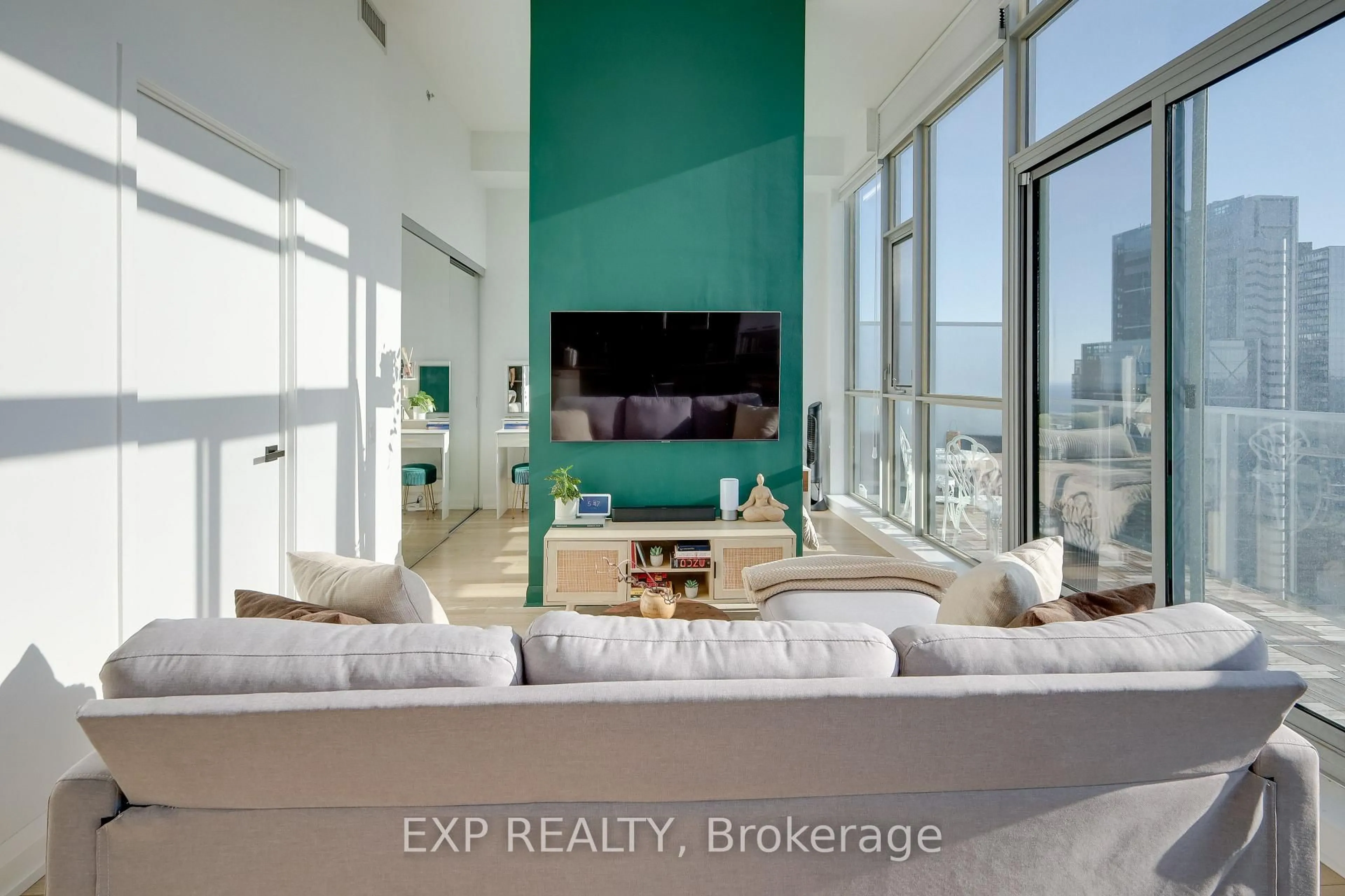 Living room with furniture, ceramic/tile floor for 375 King Street W #3501, Toronto Ontario M5V 1K5