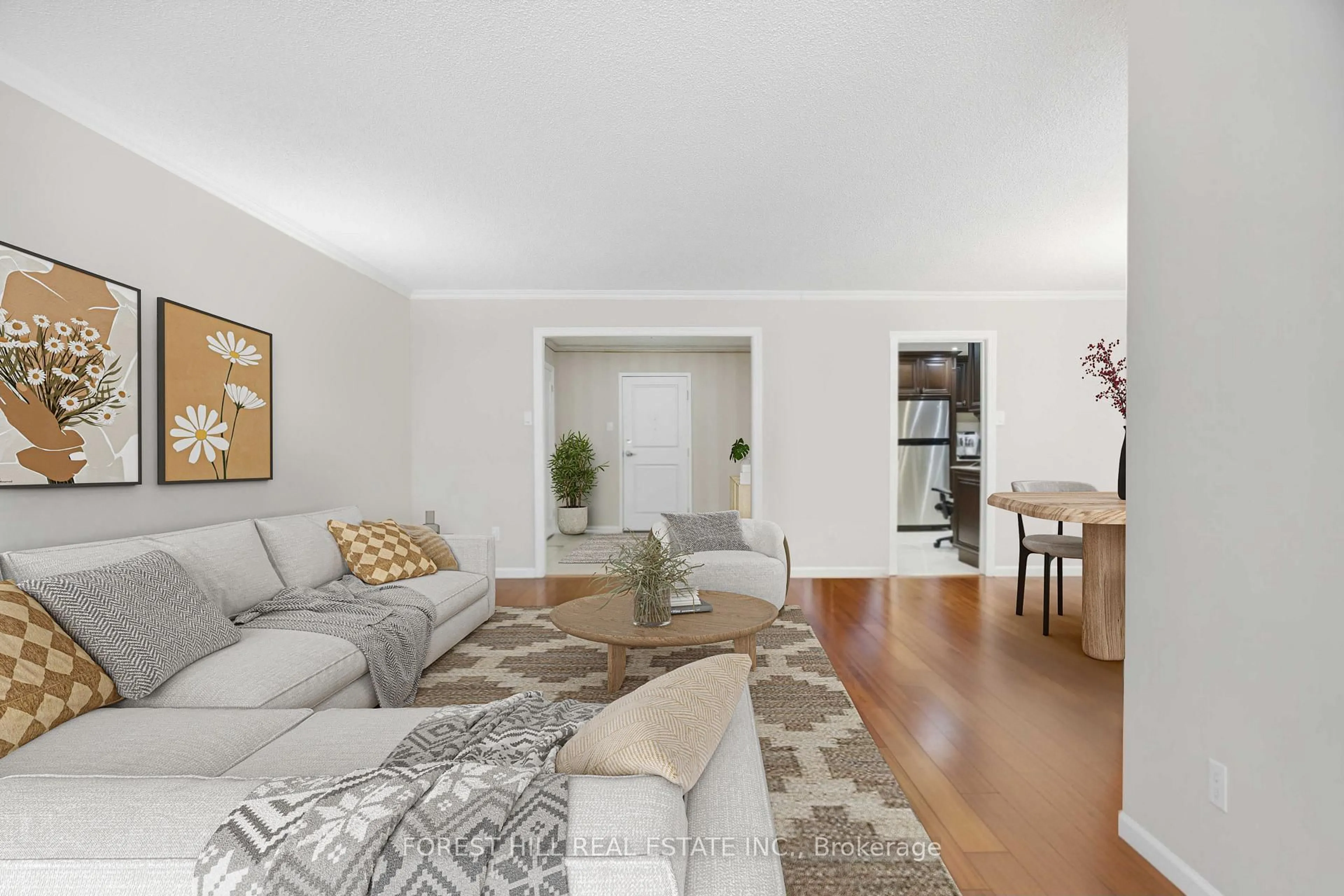 Living room with furniture, wood/laminate floor for 19 Lower Village Gate #507, Toronto Ontario M5P 3L9