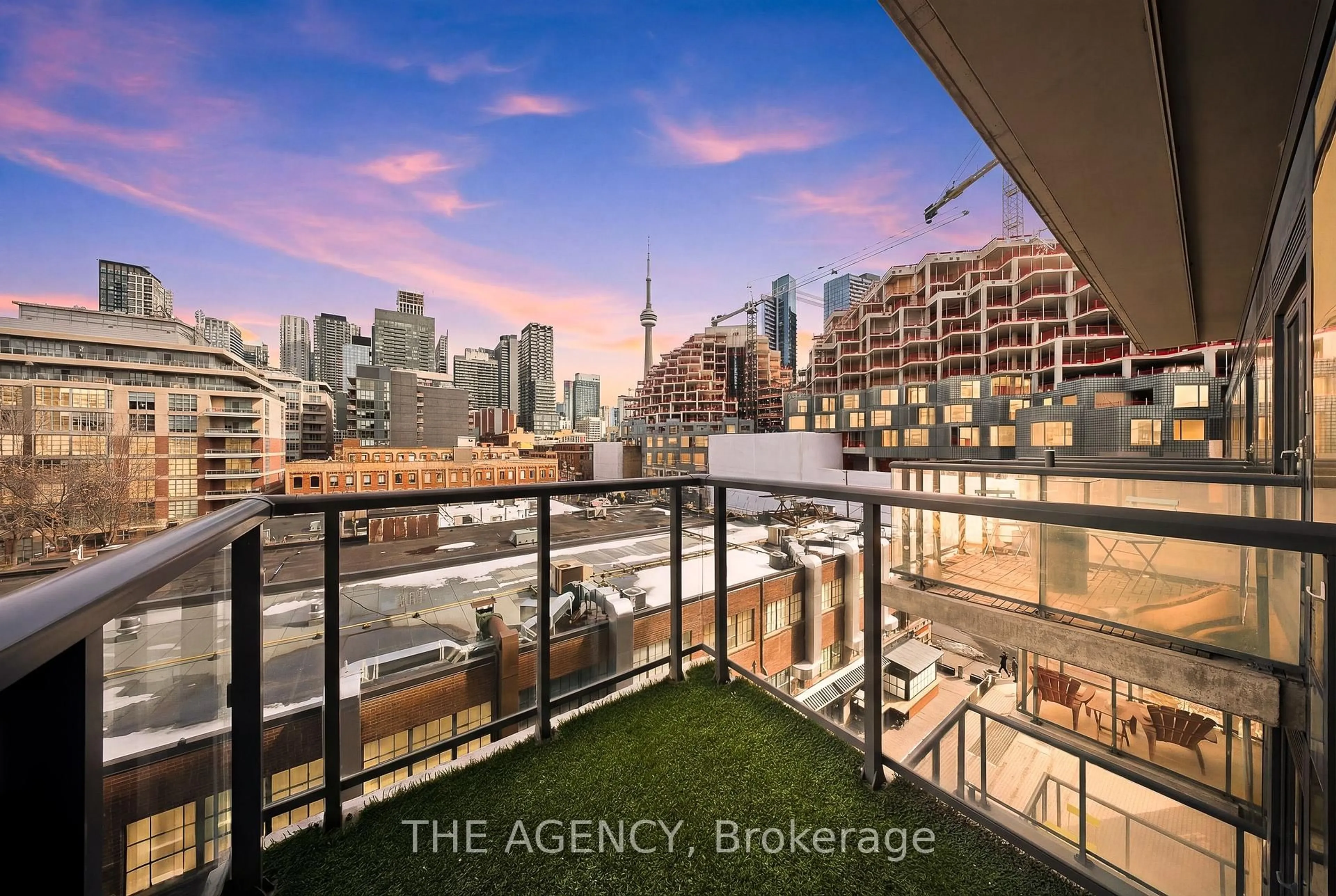 Balcony in the apartment, city buildings view from balcony for 560 King St #508, Toronto Ontario M5V 0L5