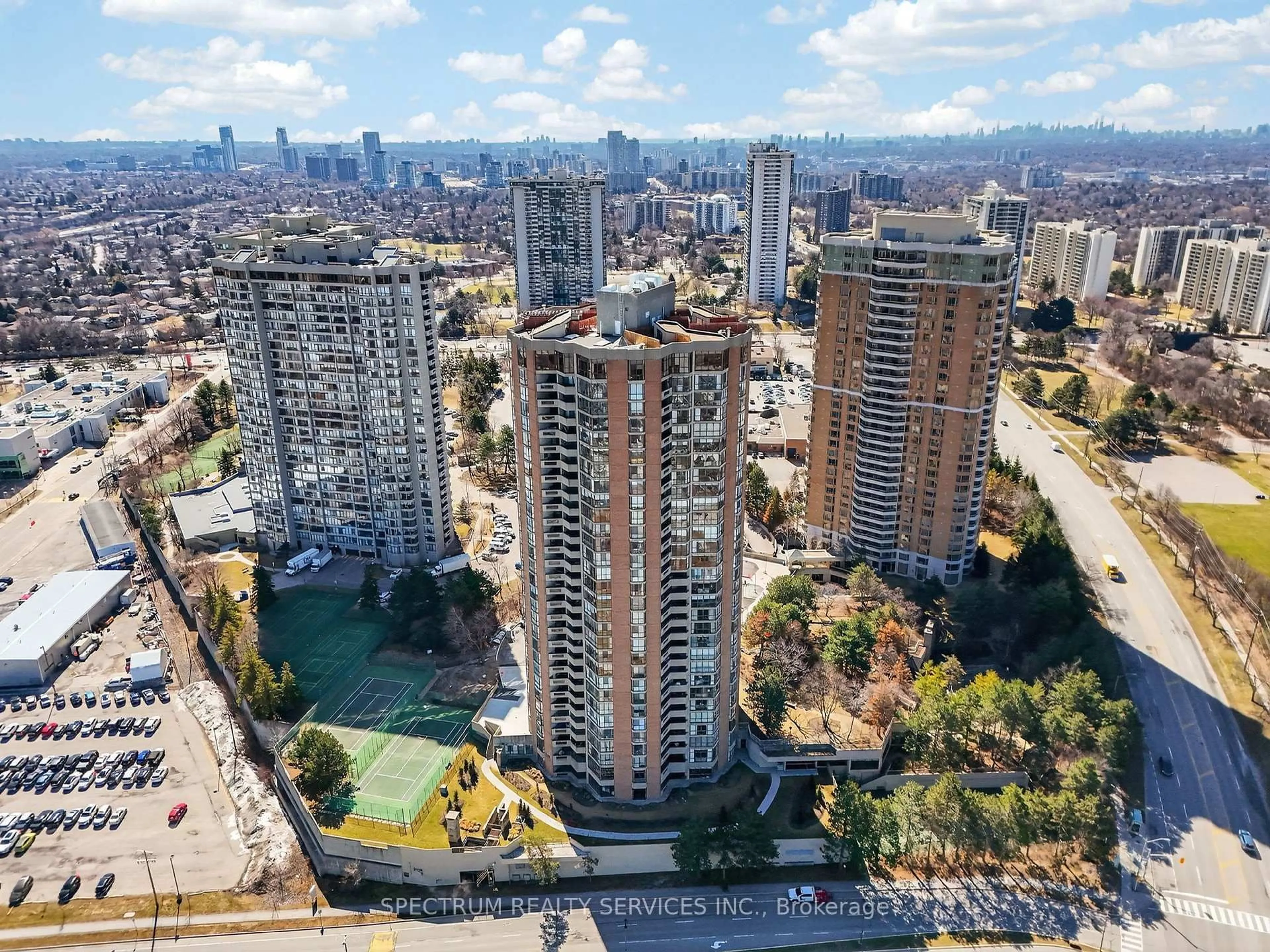 A pic from outside/outdoor area/front of a property/back of a property/a pic from drone, city buildings view from balcony for 85 Skymark Dr #302, Toronto Ontario M2H 3P2