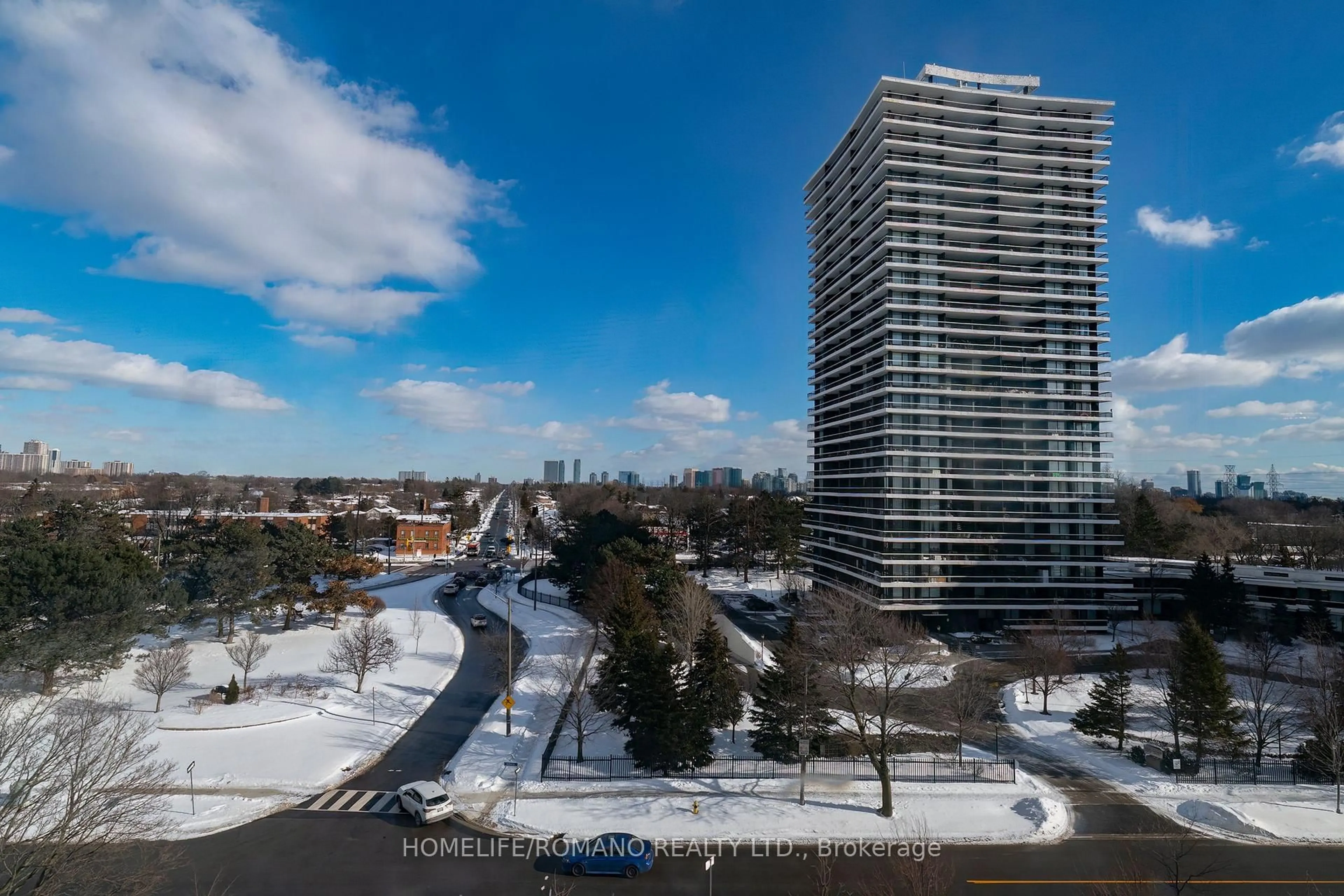A pic from outside/outdoor area/front of a property/back of a property/a pic from drone, city buildings view from balcony for 100 Antibes Dr #702, Toronto Ontario M2R 3N1