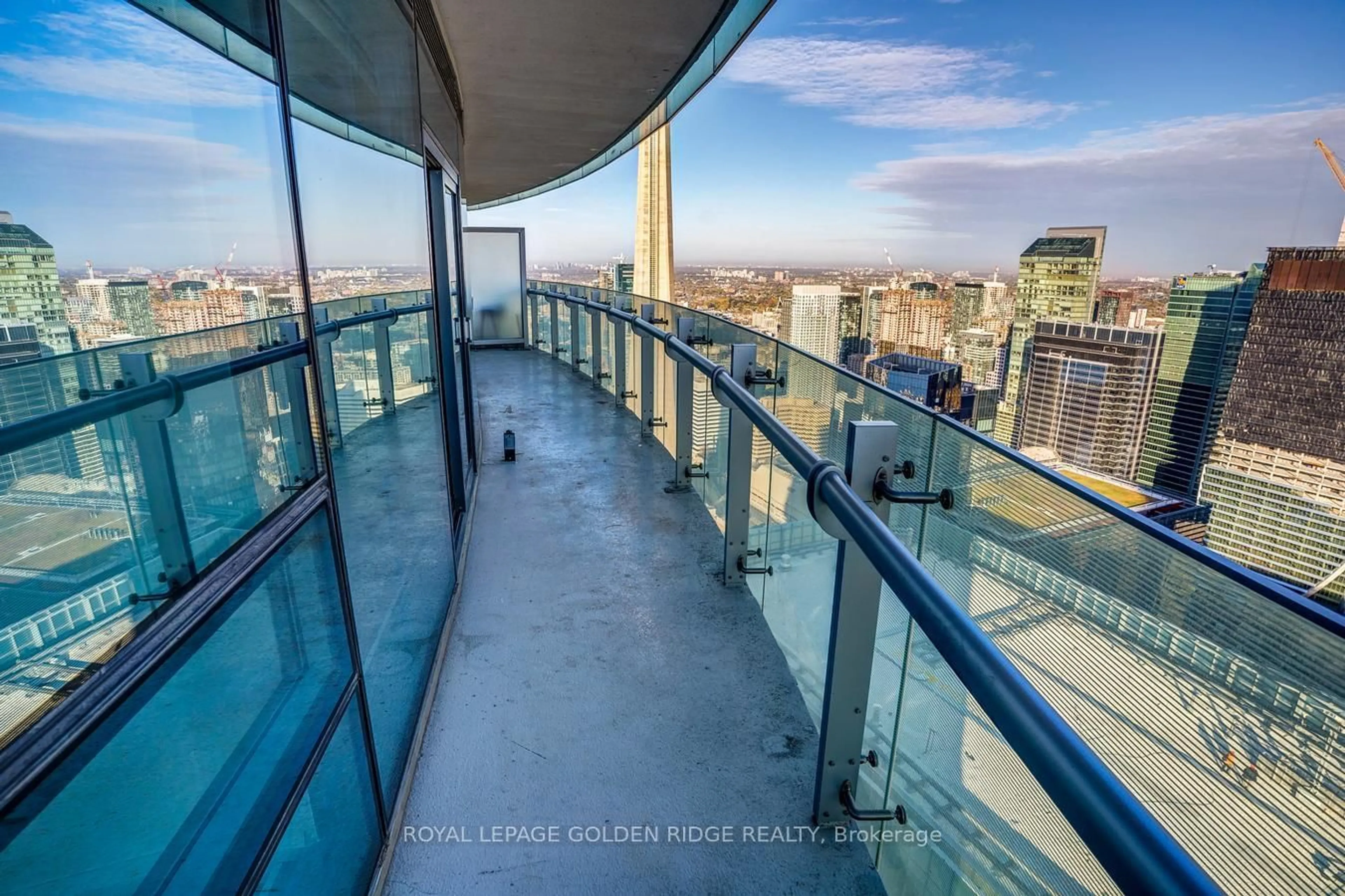 Balcony in the apartment, city buildings view from balcony for 14 York St #5809, Toronto Ontario M5J 0B1