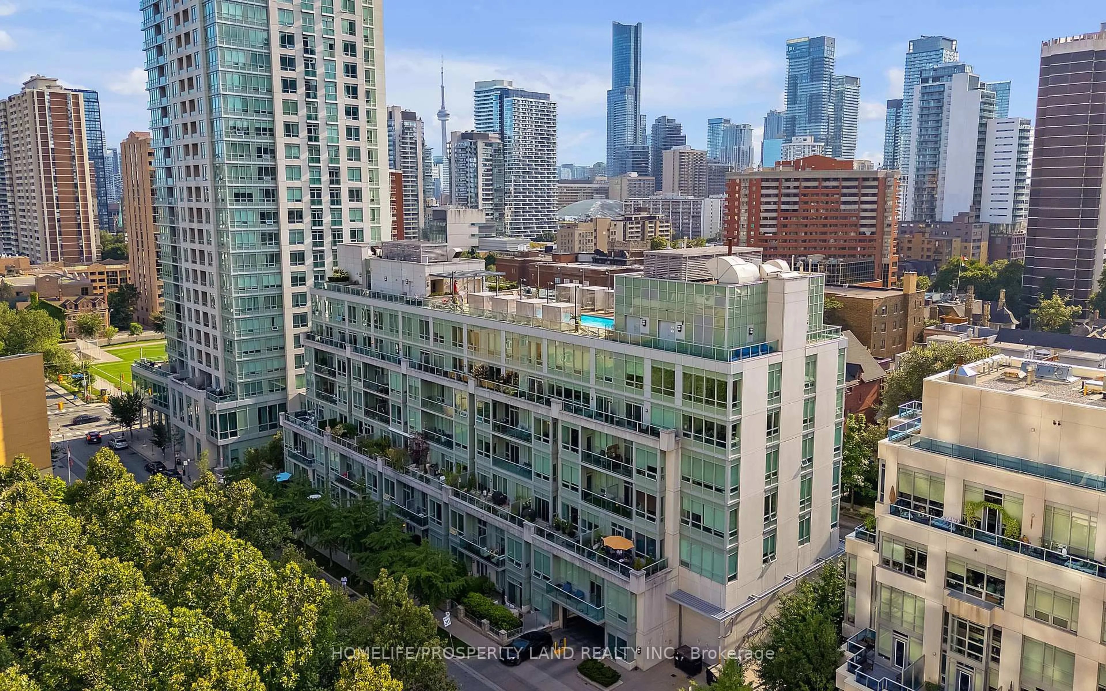A pic from outside/outdoor area/front of a property/back of a property/a pic from drone, city buildings view from balcony for 120 Homewood Ave #1706, Toronto Ontario M4Y 2J3