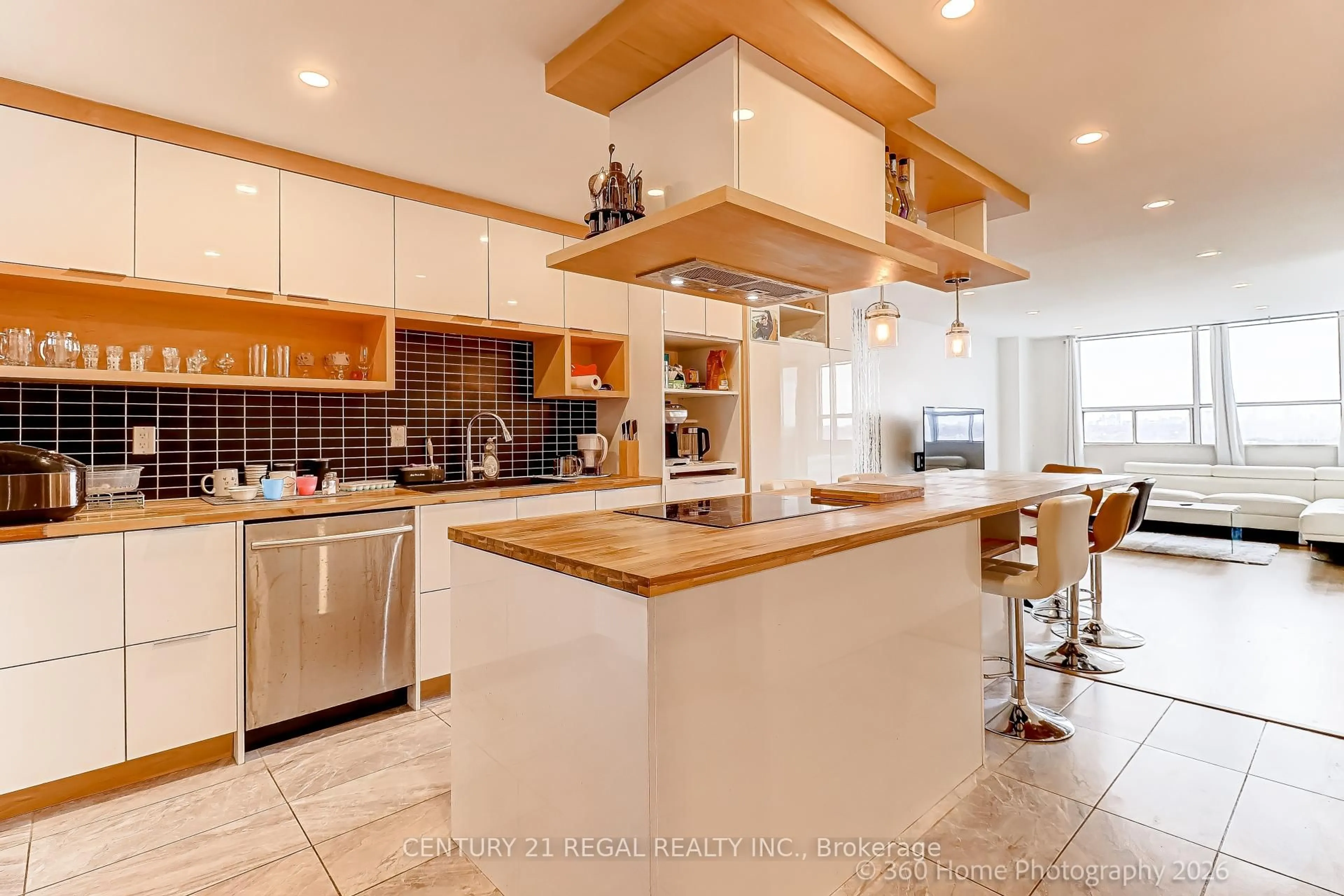 Open concept kitchen, ceramic/tile floor for 25 Sunrise Ave #1603, Toronto Ontario M4A 2S2