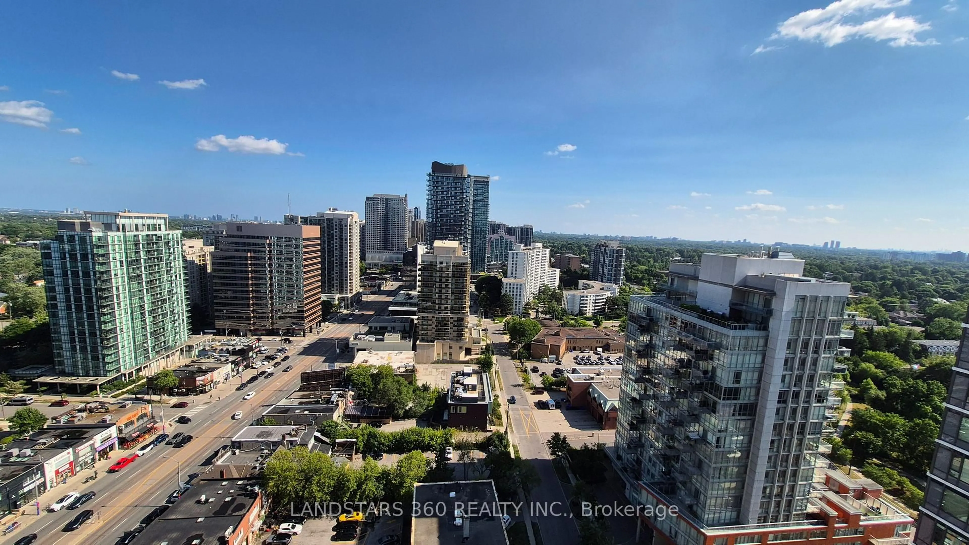 A pic from outside/outdoor area/front of a property/back of a property/a pic from drone, city buildings view from balcony for 75 Canterbury Pl #2506, Toronto Ontario M2N 2N1