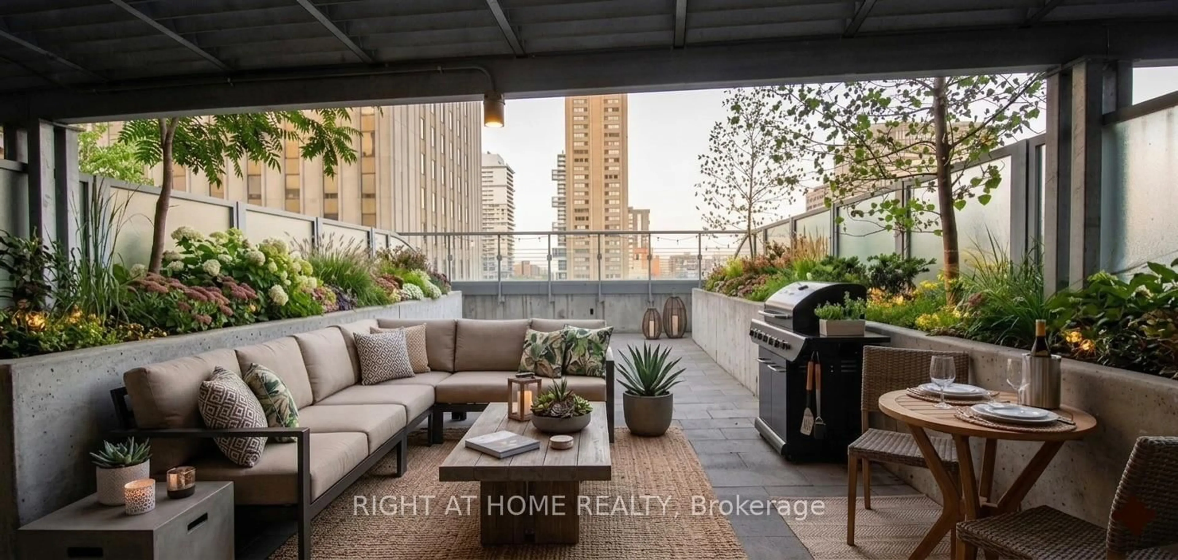 Patio, city buildings view from balcony for 386 Yonge St #508, Toronto Ontario M5B 0A5