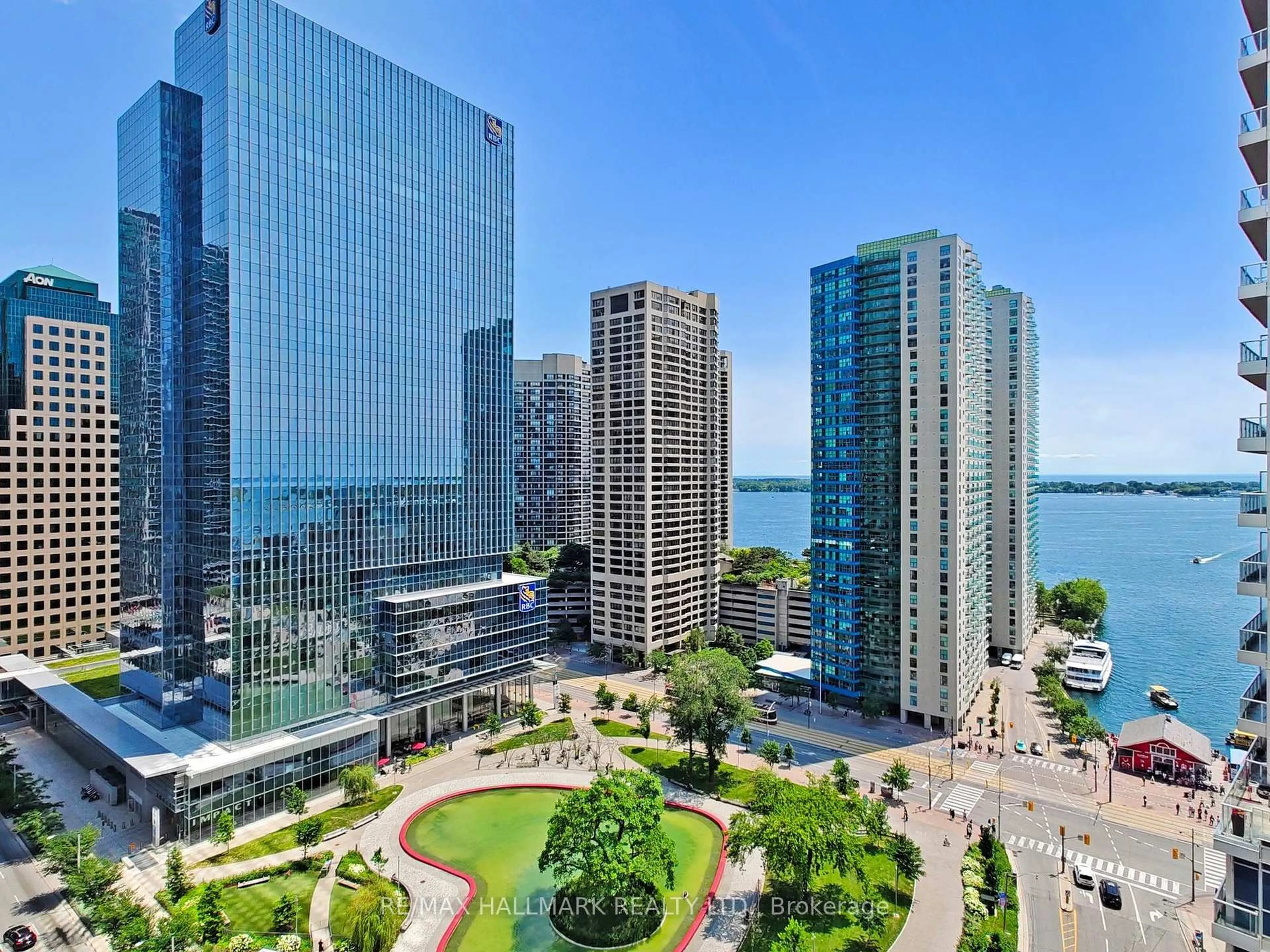 A pic from outside/outdoor area/front of a property/back of a property/a pic from drone, city buildings view from balcony for 10 York St #1905, Toronto Ontario M5J 0E1