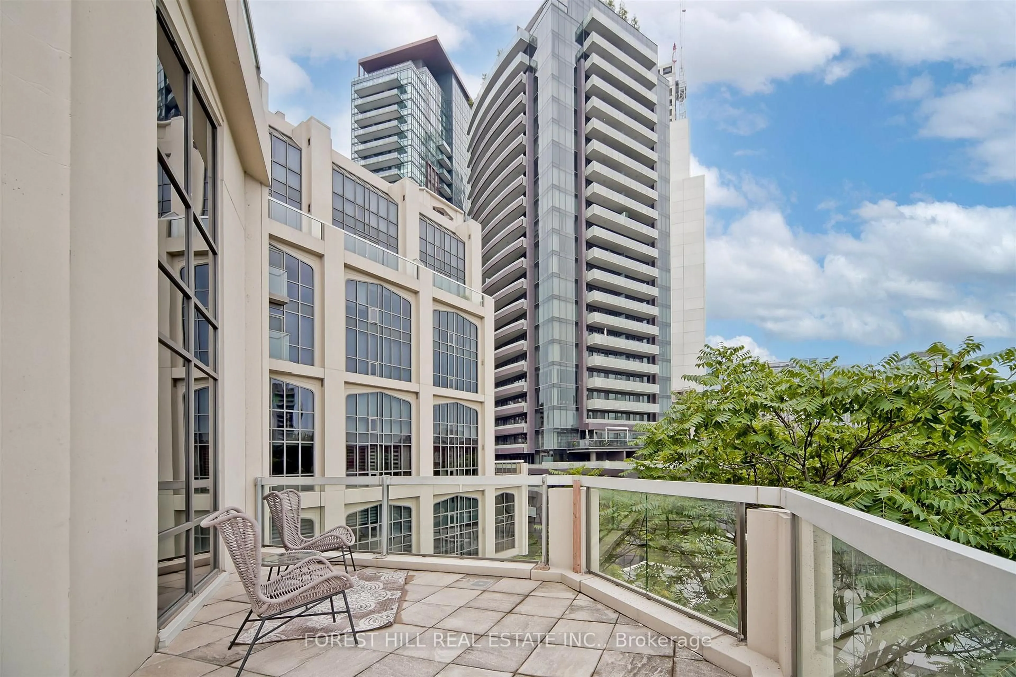 Balcony in the apartment, city buildings view from balcony for 3 McAlpine St #501, Toronto Ontario M5R 3T5