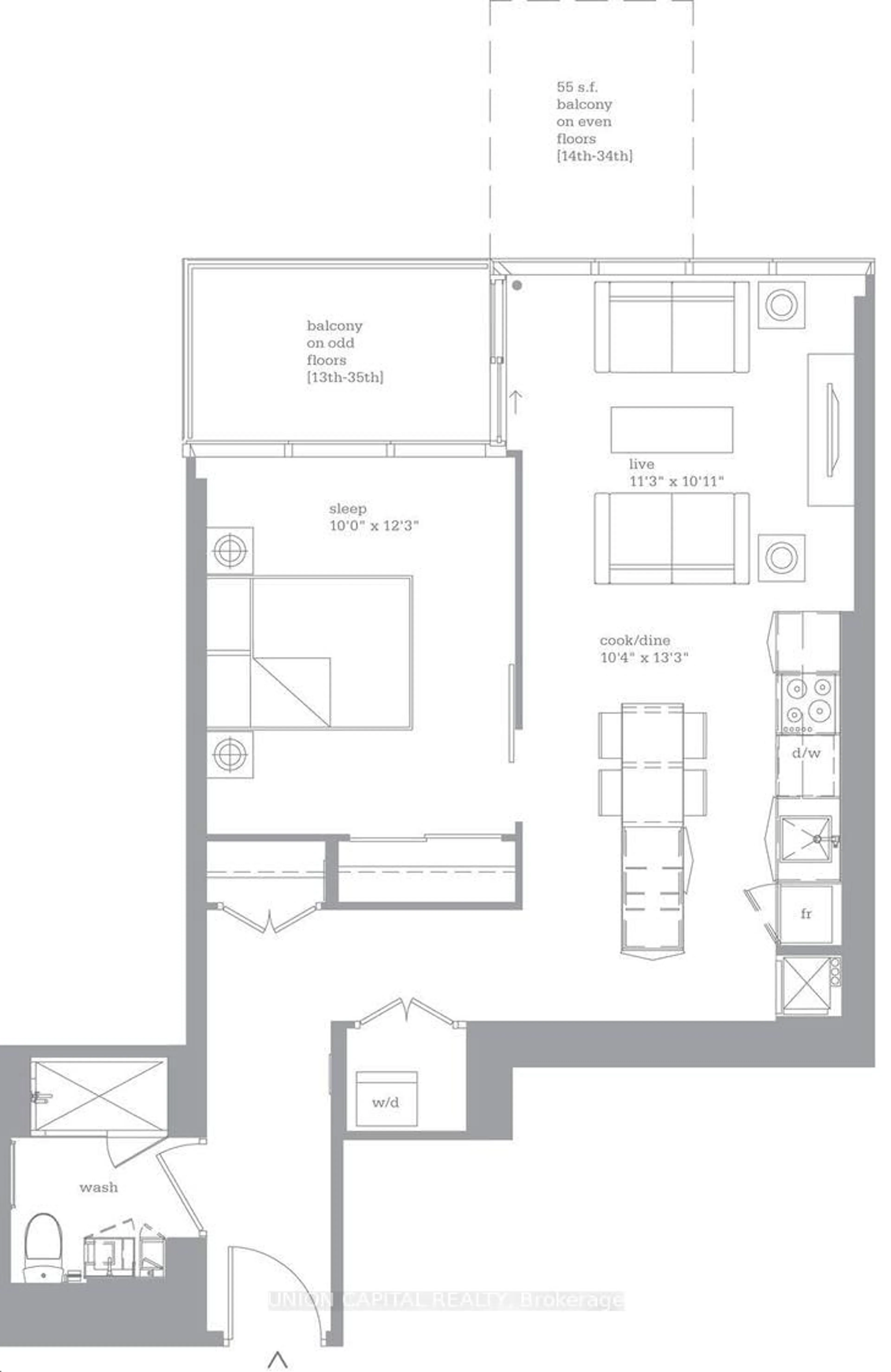 Floor plan for 16 Bonnycastle St #3910, Toronto Ontario M5A 0C9
