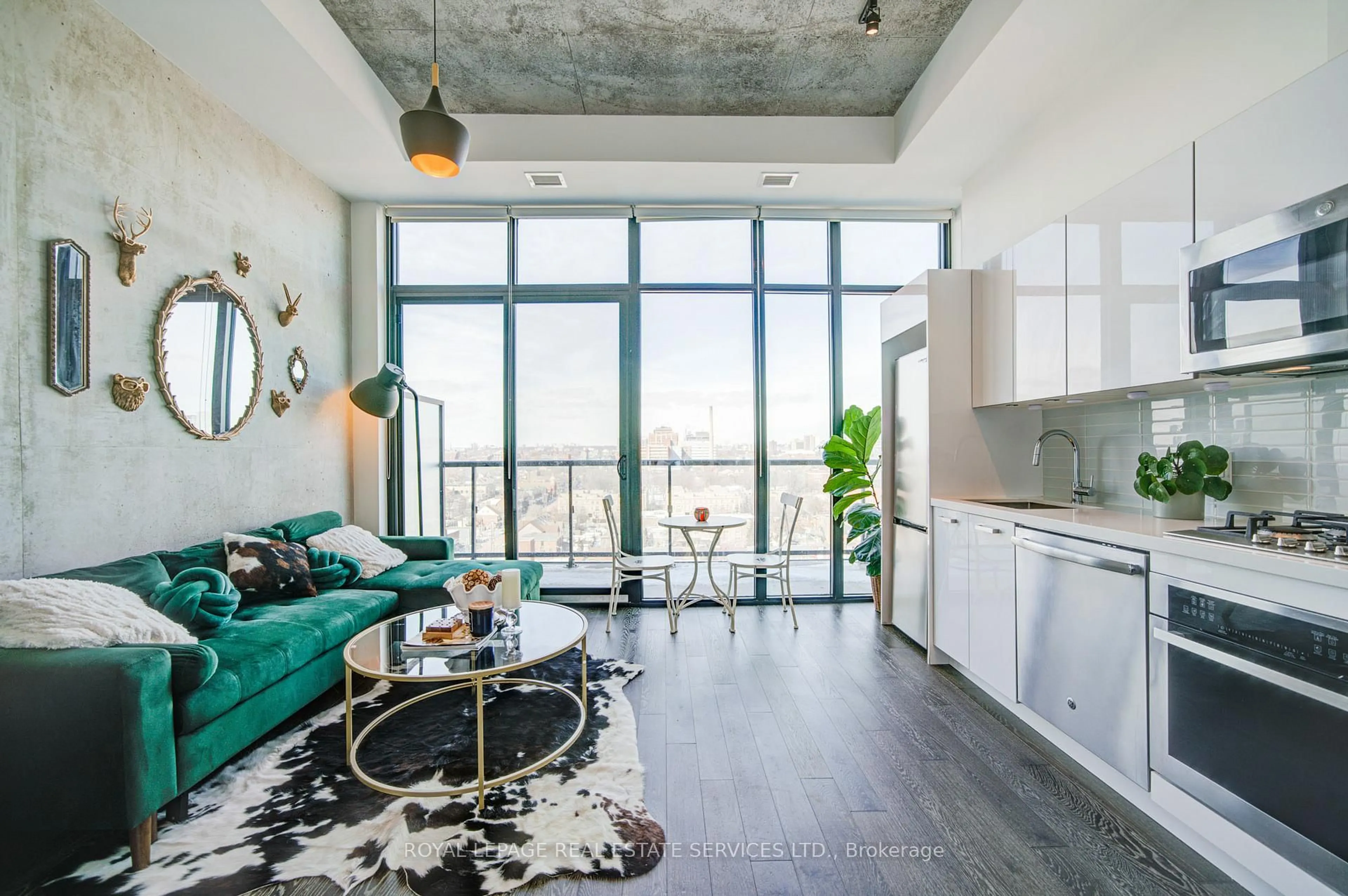 Living room with furniture, cement floor for 608 Richmond St #1311, Toronto Ontario M5V 0N9