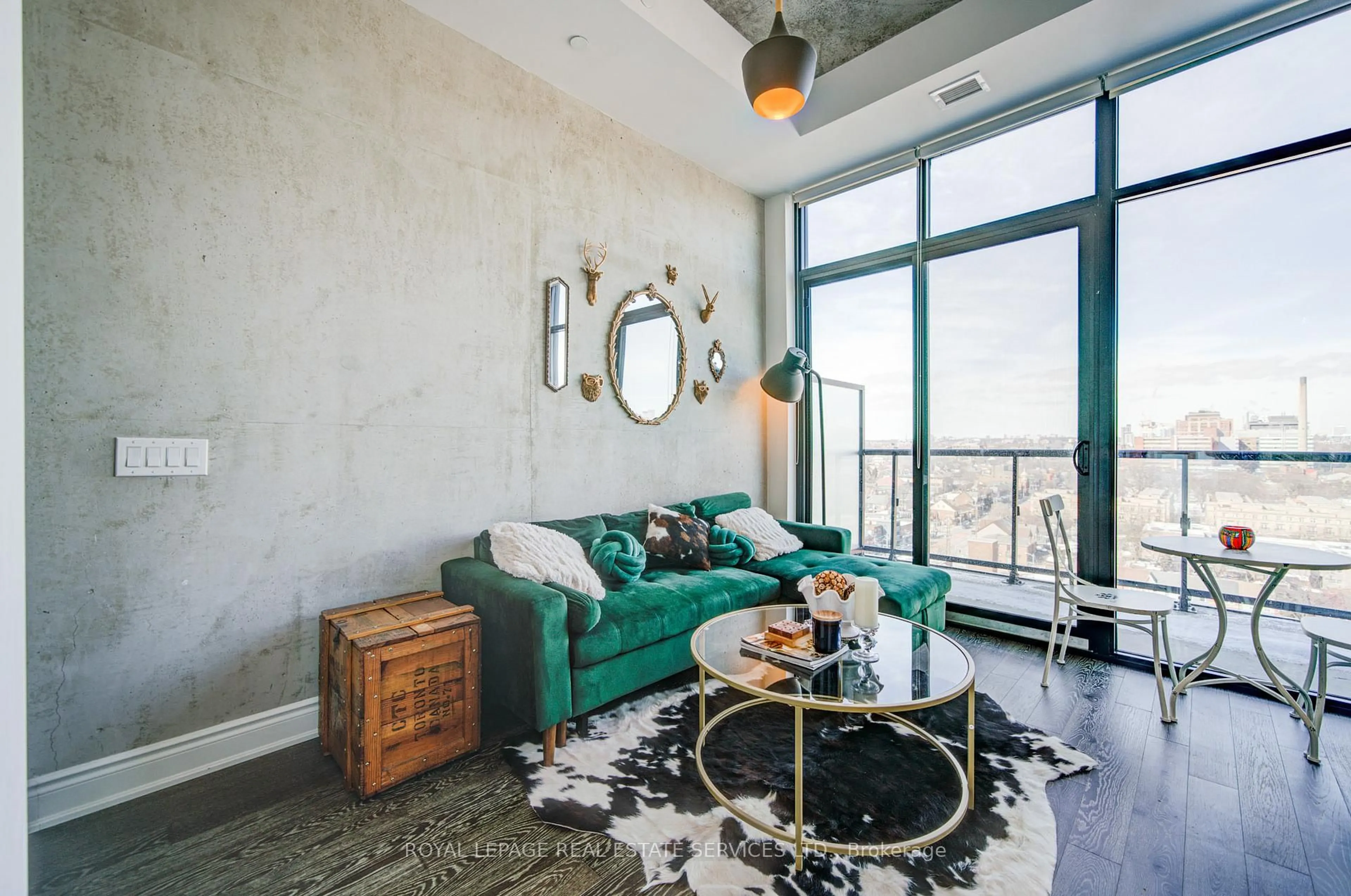 Living room with furniture, cement floor for 608 Richmond St #1311, Toronto Ontario M5V 0N9