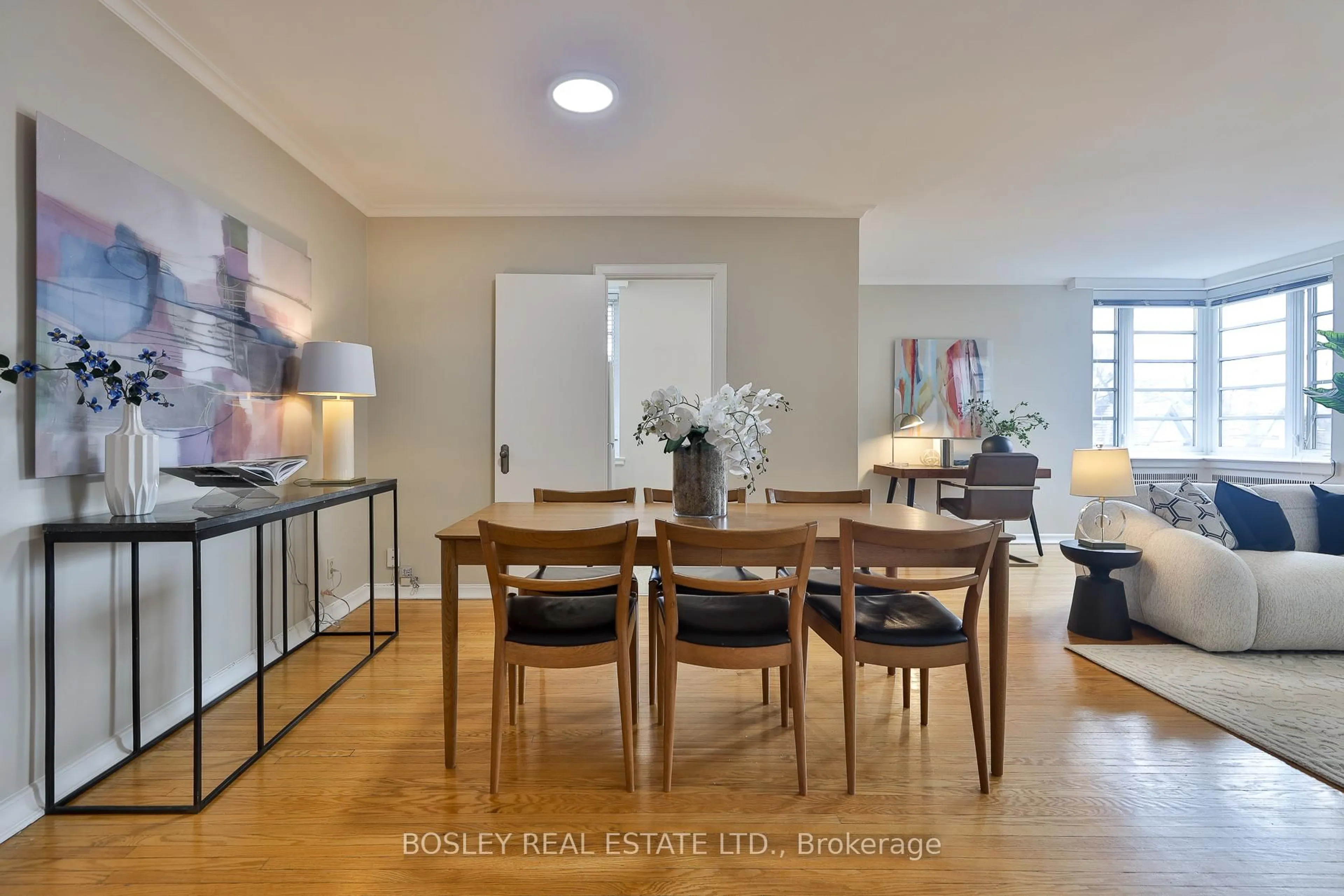 Dining room, wood/laminate floor for 707 Eglinton Ave #201, Toronto Ontario M5N 1C8