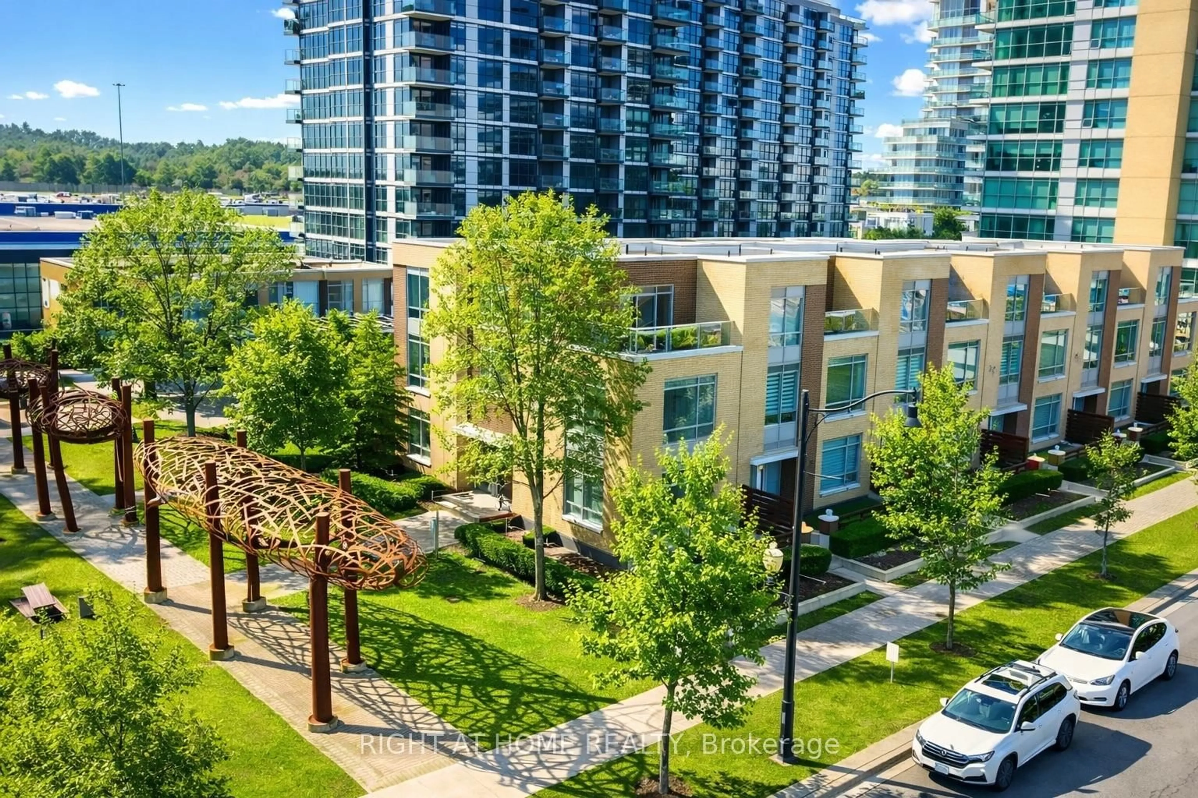 A pic from outside/outdoor area/front of a property/back of a property/a pic from drone, city buildings view from balcony for 25 Singer Crt #TH07, Toronto Ontario M2K 0B3