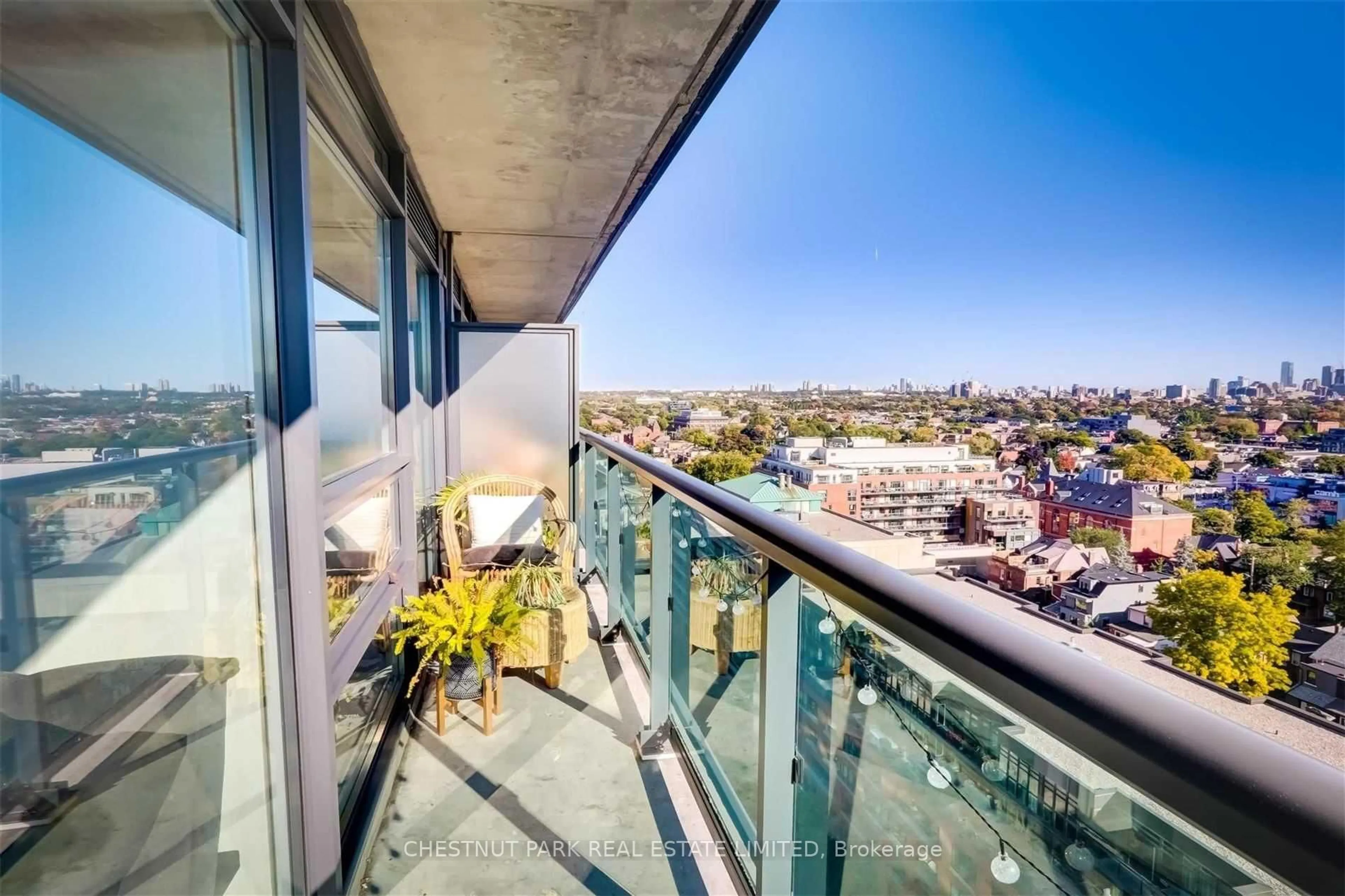 Balcony in the apartment, city buildings view from balcony for 36 Lisgar St #2111E, Toronto Ontario M4T 2B7