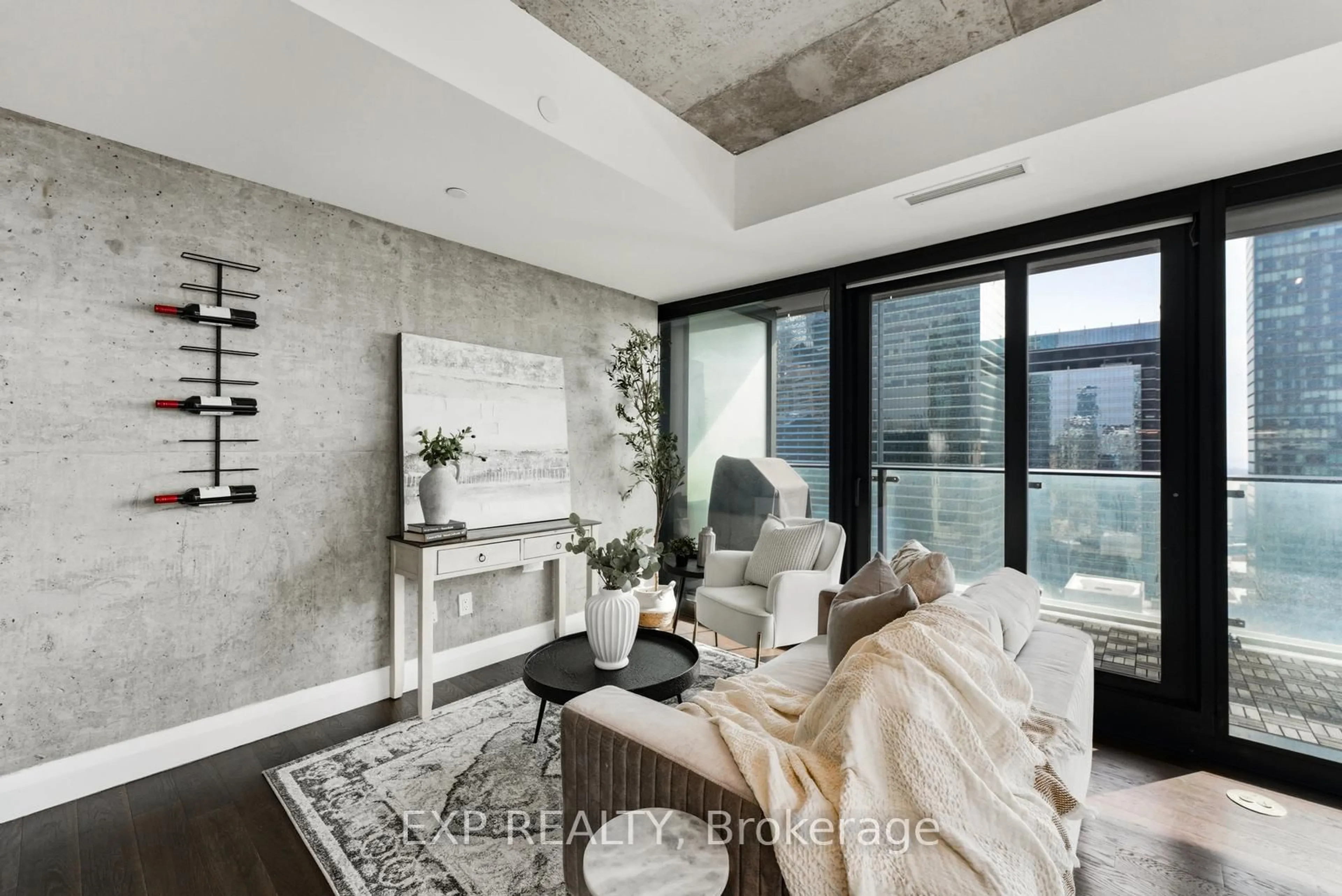 Living room with furniture, cement floor for 224 King St #2906, Toronto Ontario M5H 0A6