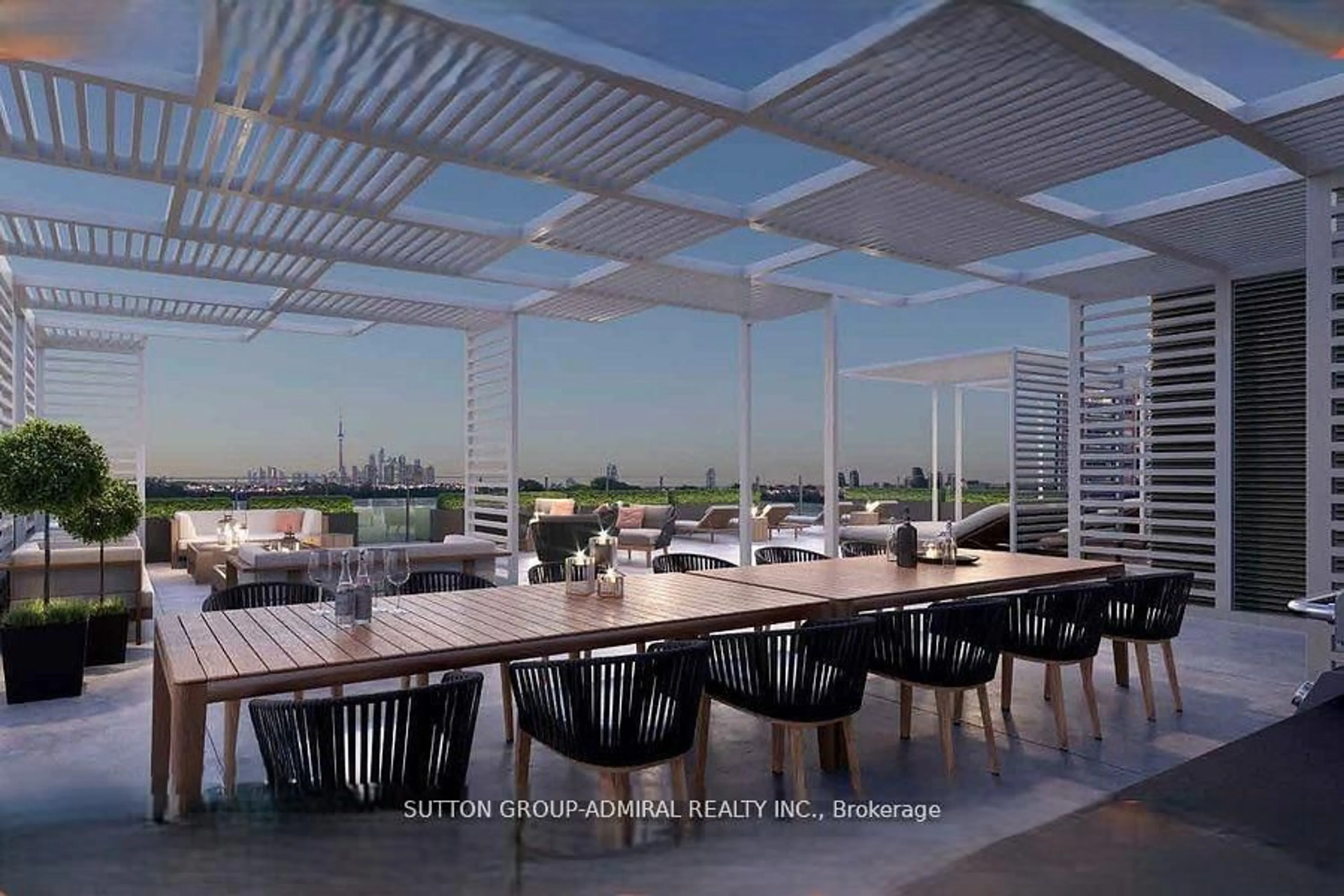 Patio, city buildings view from balcony for 185 Alberta Ave #1103, Toronto Ontario M6C 0A5