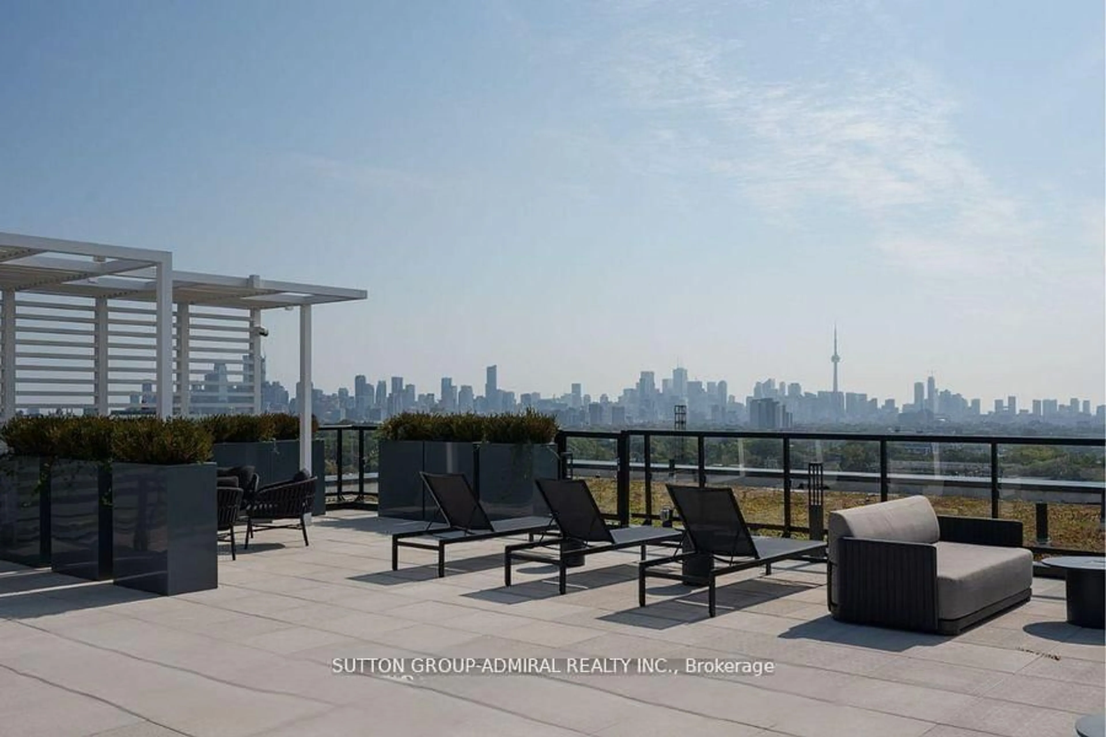 Patio, city buildings view from balcony for 185 Alberta Ave #1103, Toronto Ontario M6C 0A5