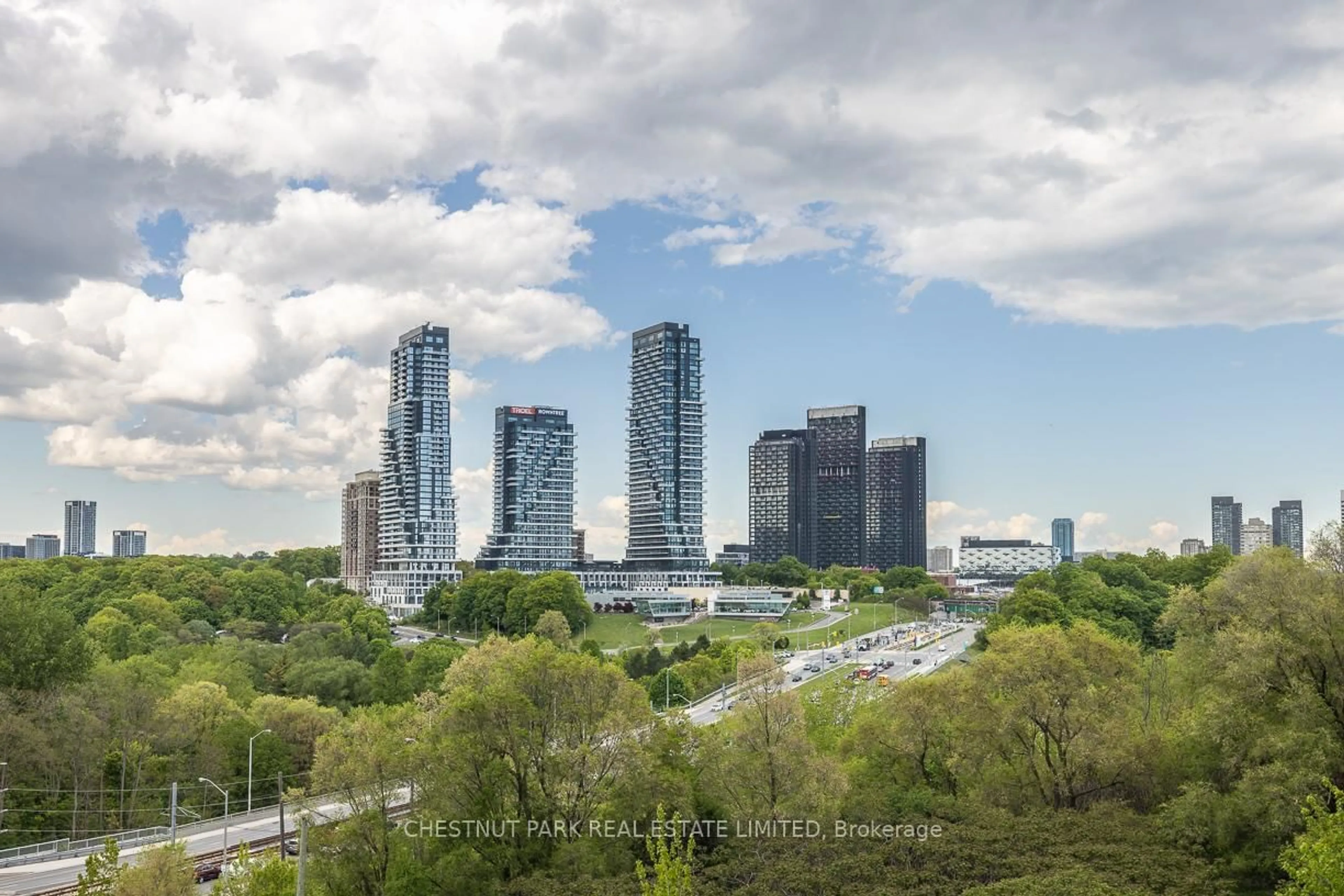 A pic from outside/outdoor area/front of a property/back of a property/a pic from drone, city buildings view from balcony for 35 Brian Peck Cres #306, Toronto Ontario M4G 0A5