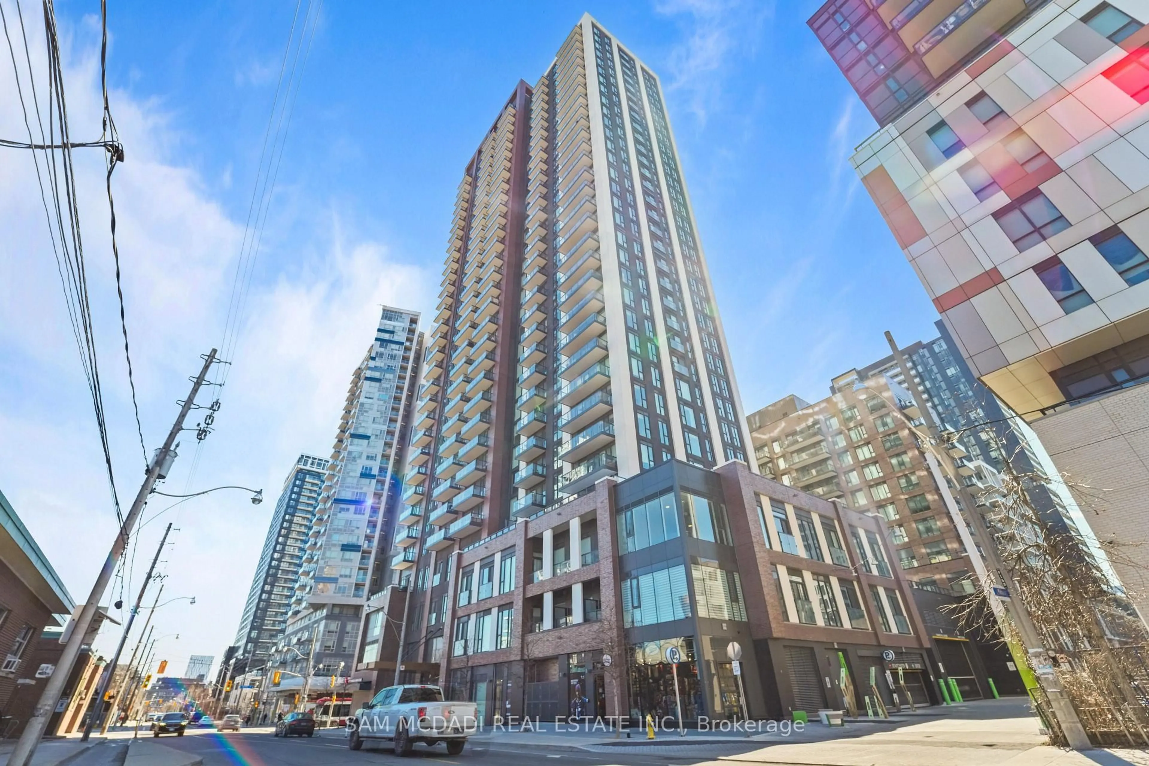 Patio, city buildings view from balcony for 130 RIVER St #2506, Toronto Ontario M5A 0R8