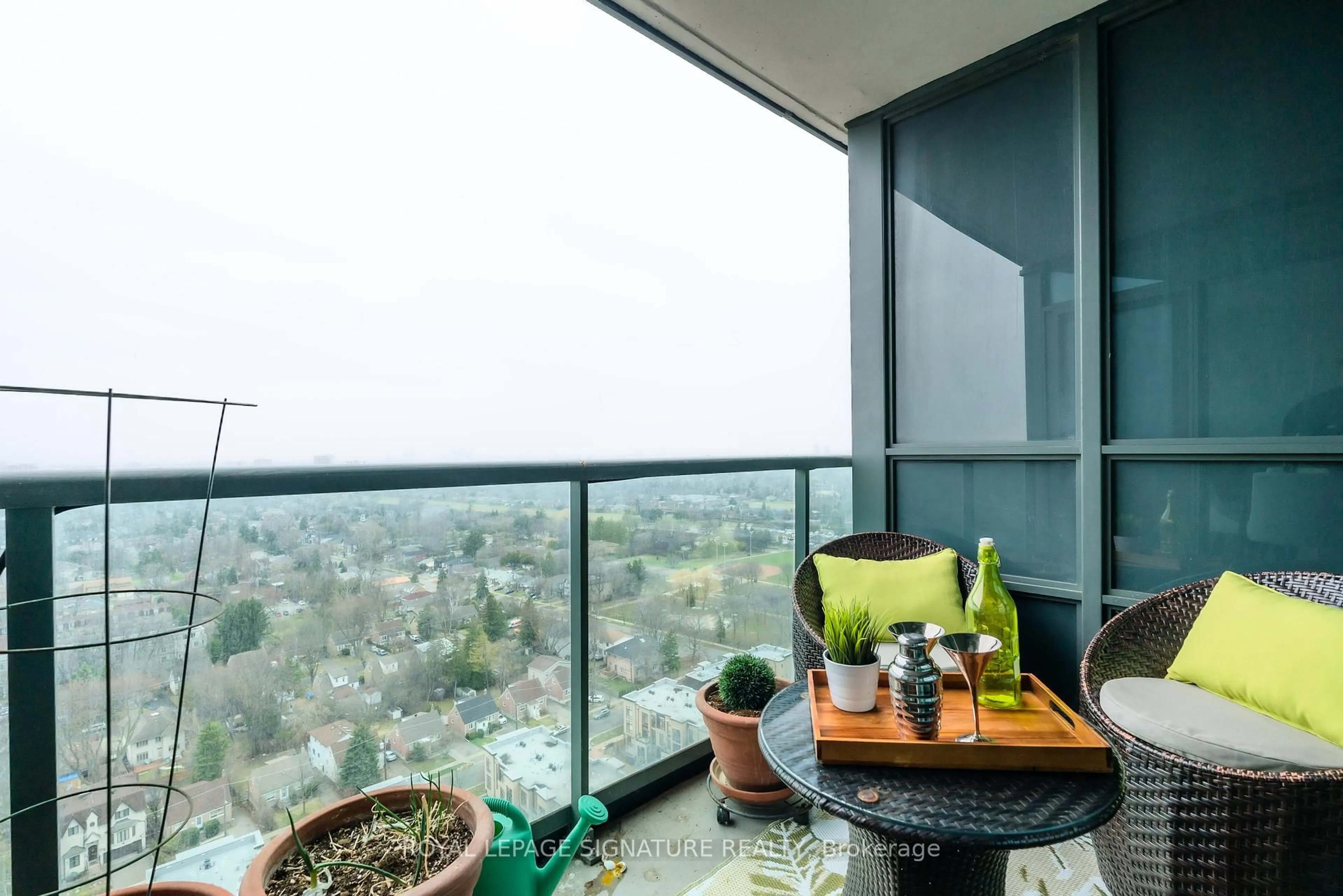 Balcony in the apartment, city buildings view from balcony for 15 Greenview Ave #2408, Toronto Ontario M2M 4M7