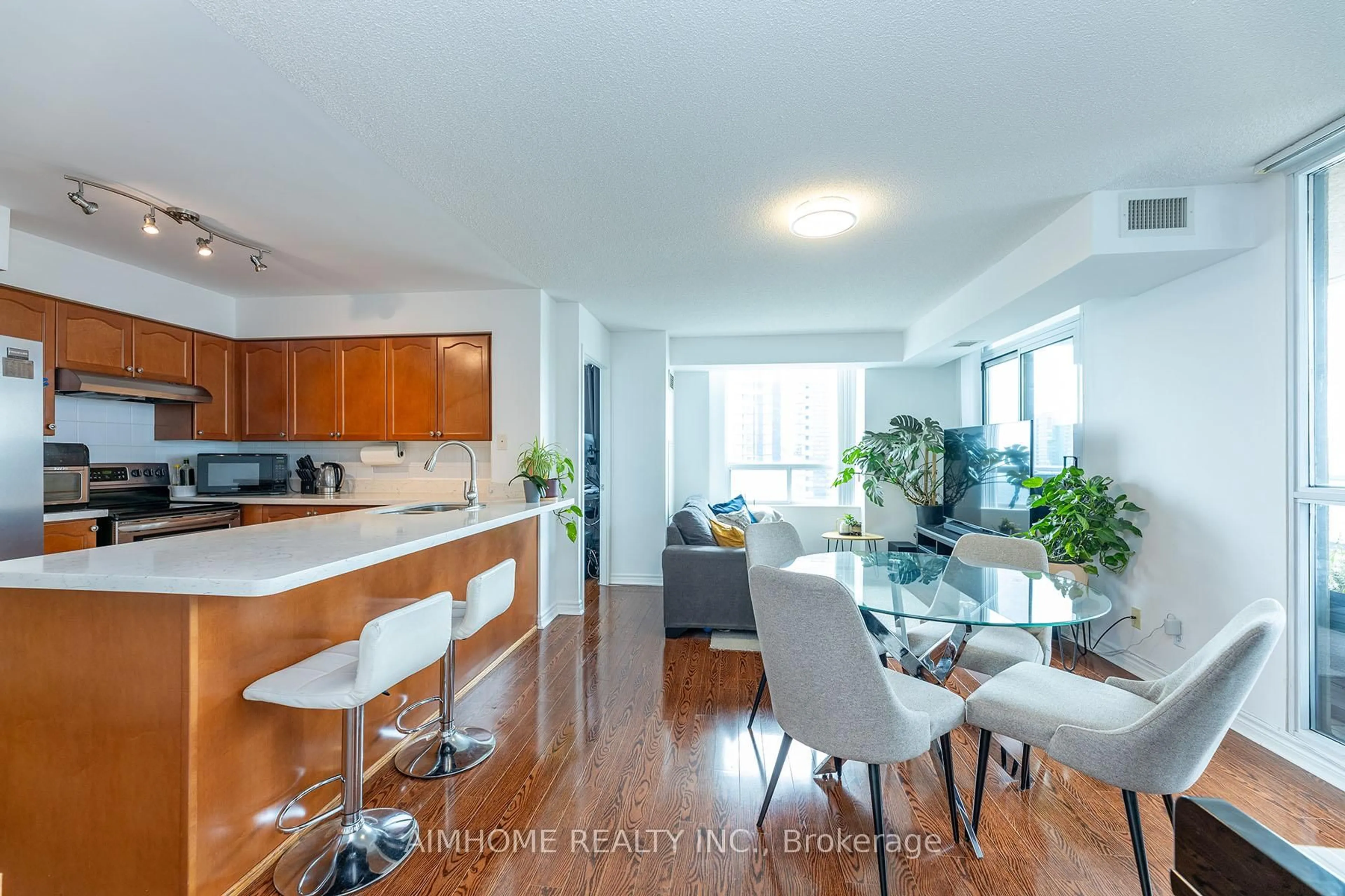 Open concept kitchen, wood/laminate floor for 18 Spring Garden Ave #3510, Toronto Ontario M2N 7M2