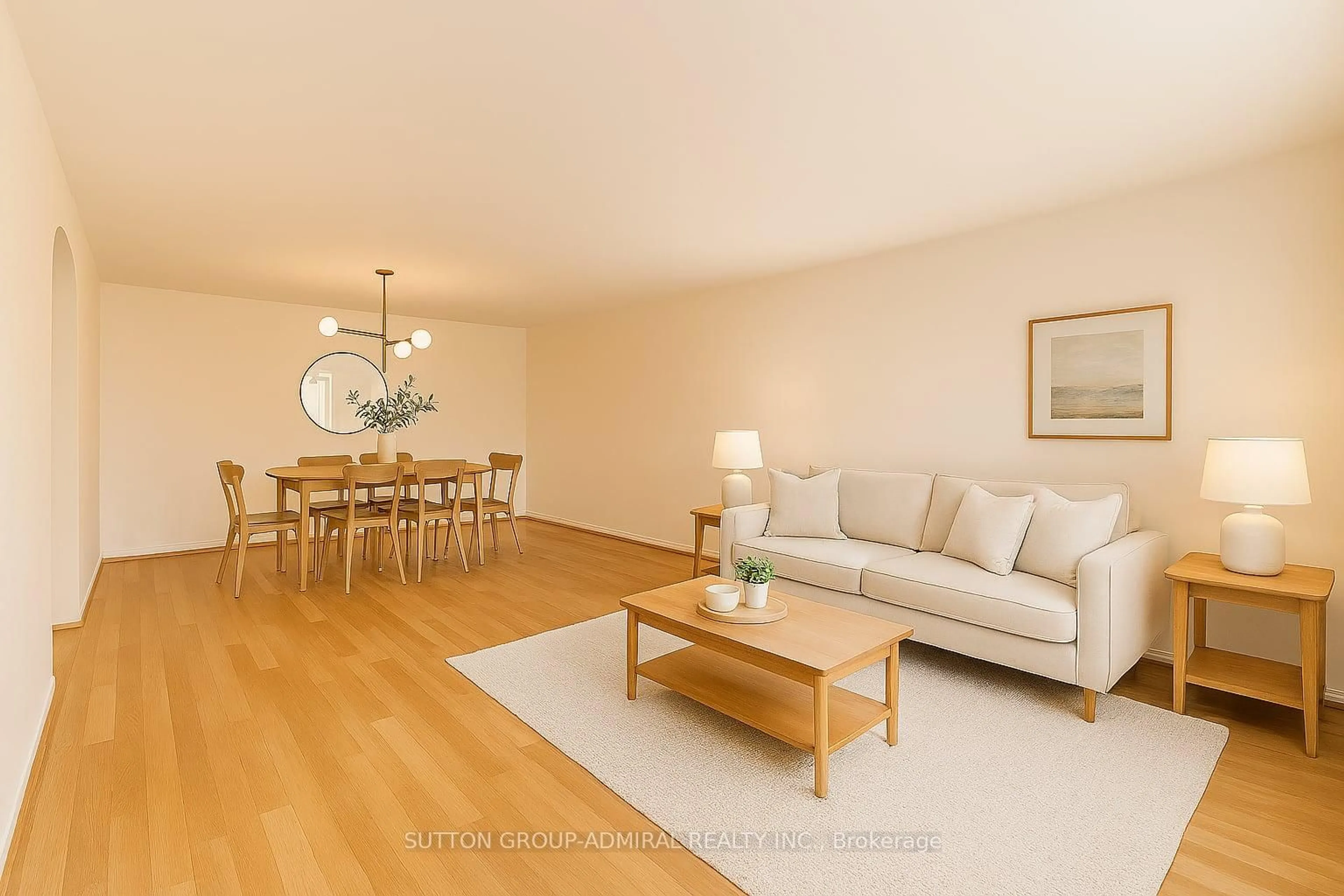 Living room with furniture, wood/laminate floor for 84 Reiner Rd, Toronto Ontario M3H 2L5