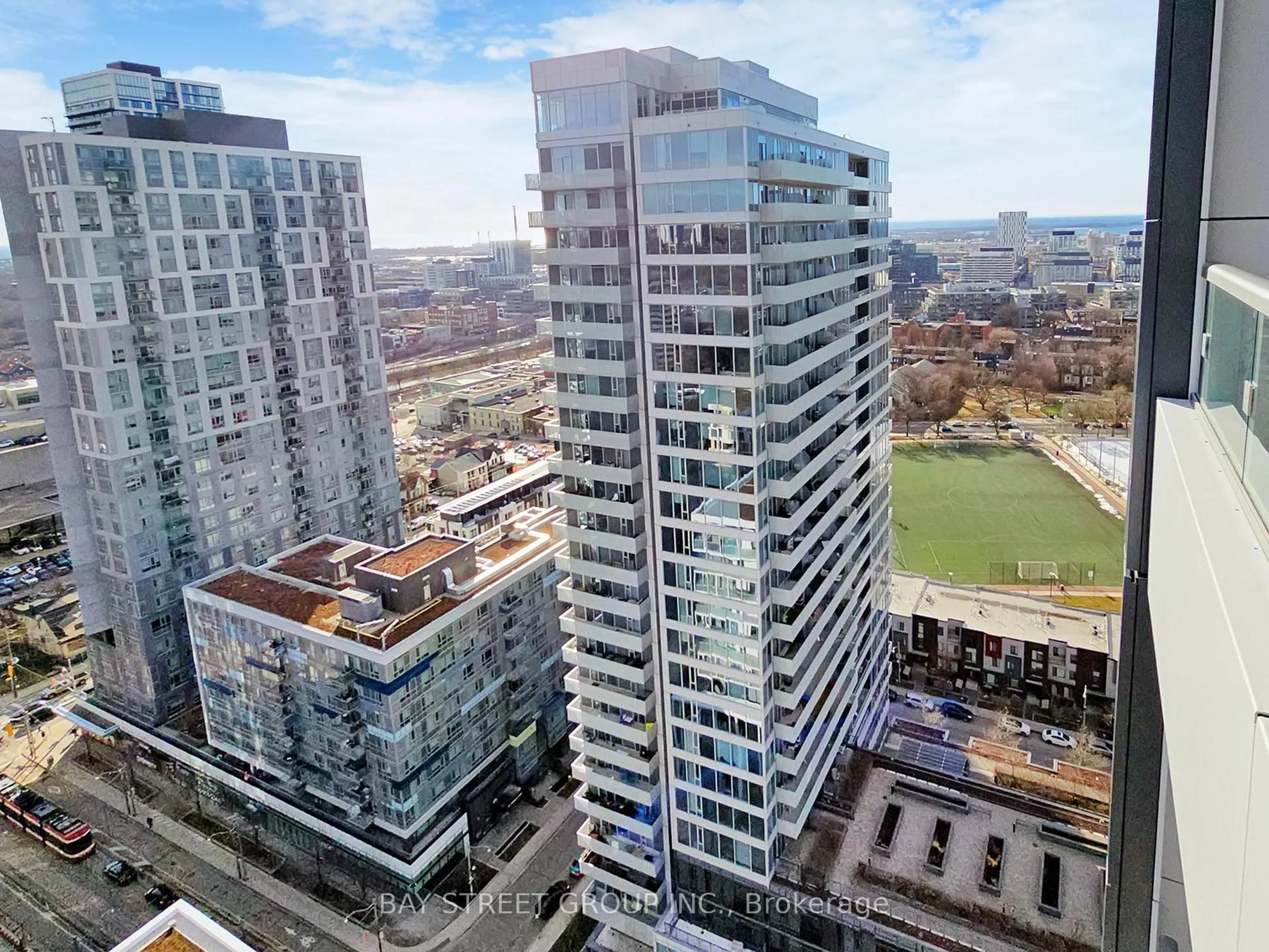 A pic from outside/outdoor area/front of a property/back of a property/a pic from drone, city buildings view from balcony for 225 Sumach St #2403, Toronto Ontario M5A 0P8
