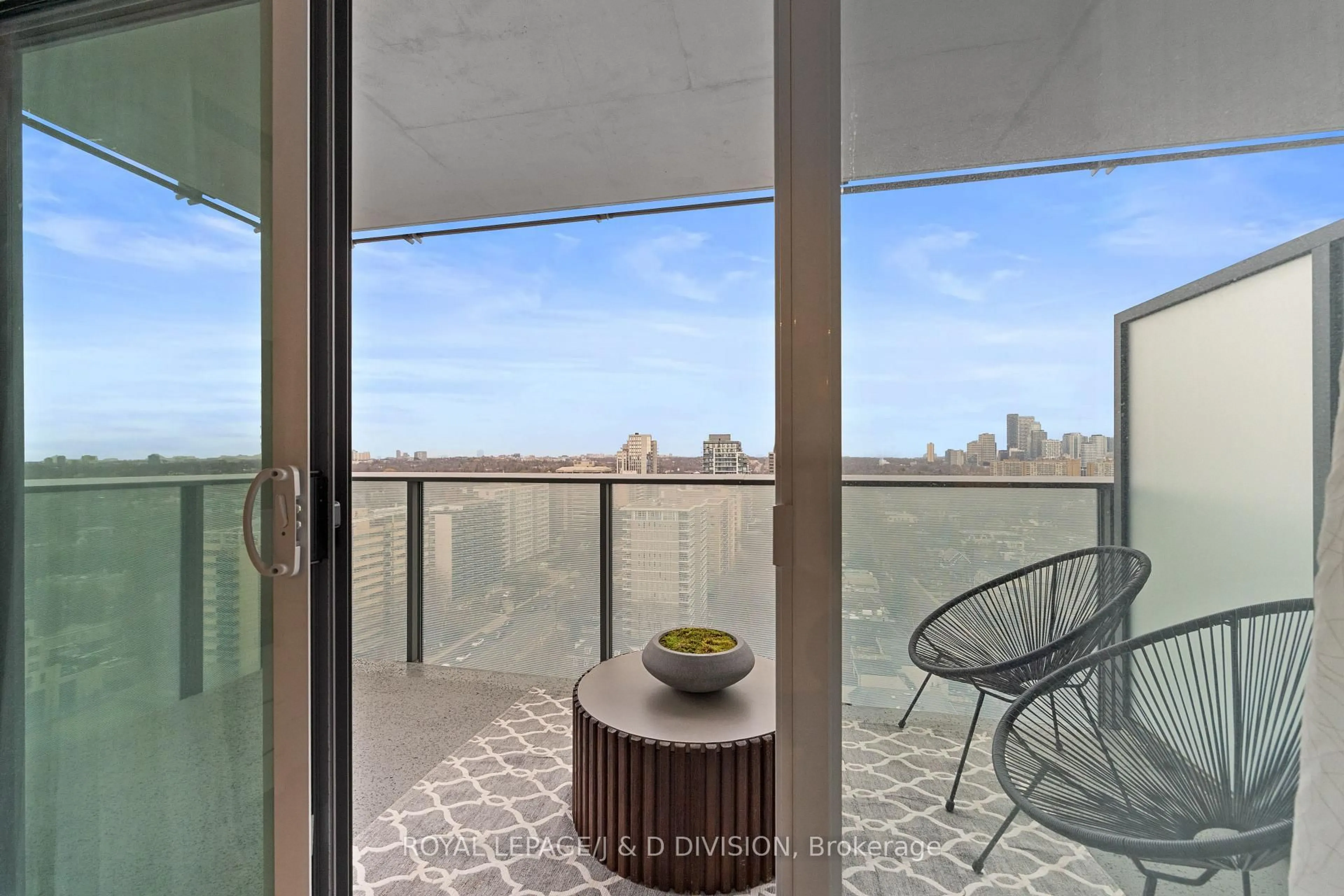 Balcony in the apartment, city buildings view from balcony for 99 Foxbar Rd #2104, Toronto Ontario M4V 0B2