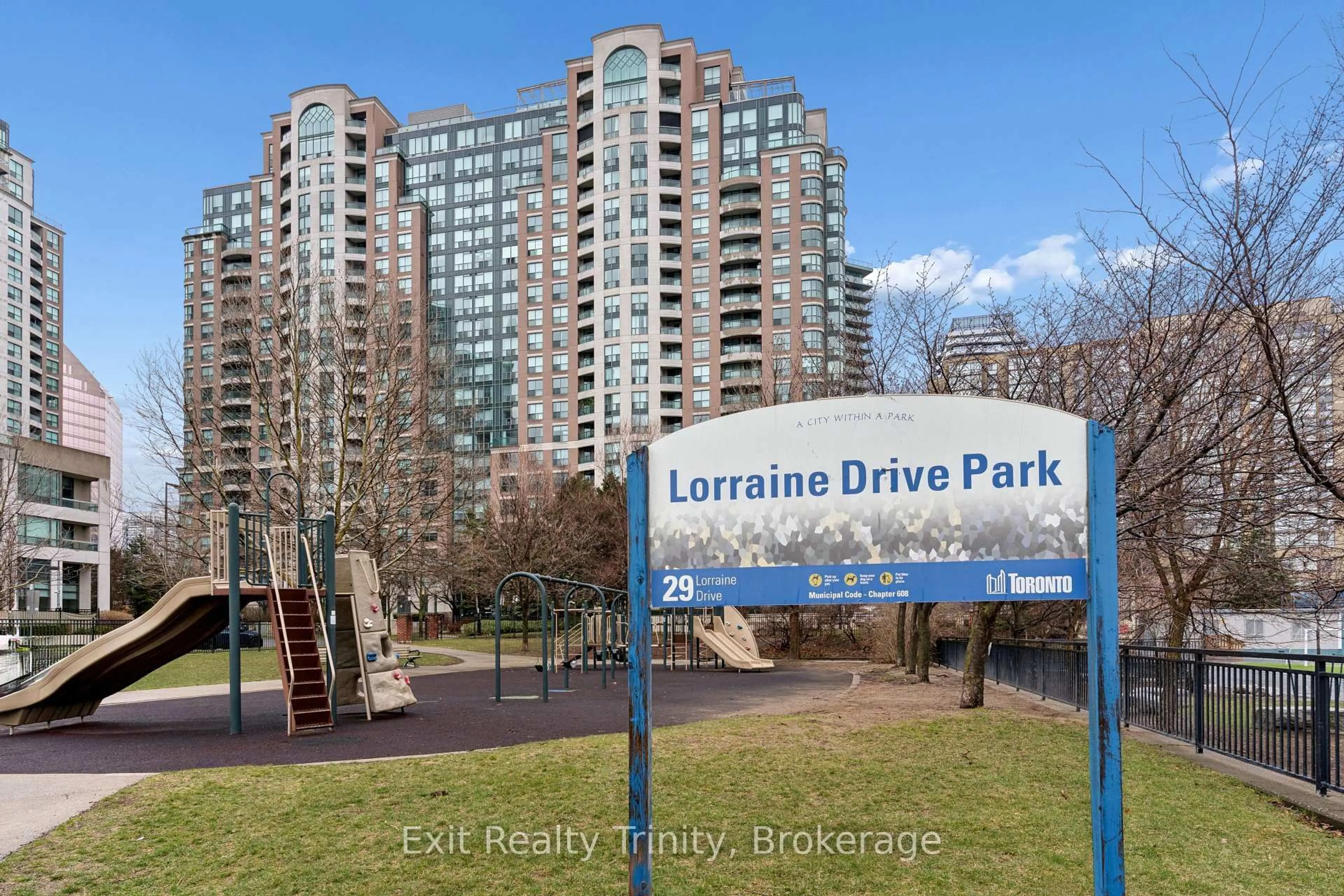 A pic from outside/outdoor area/front of a property/back of a property/a pic from drone, water/lake/river/ocean view for 23 Lorraine Dr #318, Toronto Ontario M2N 6Z6