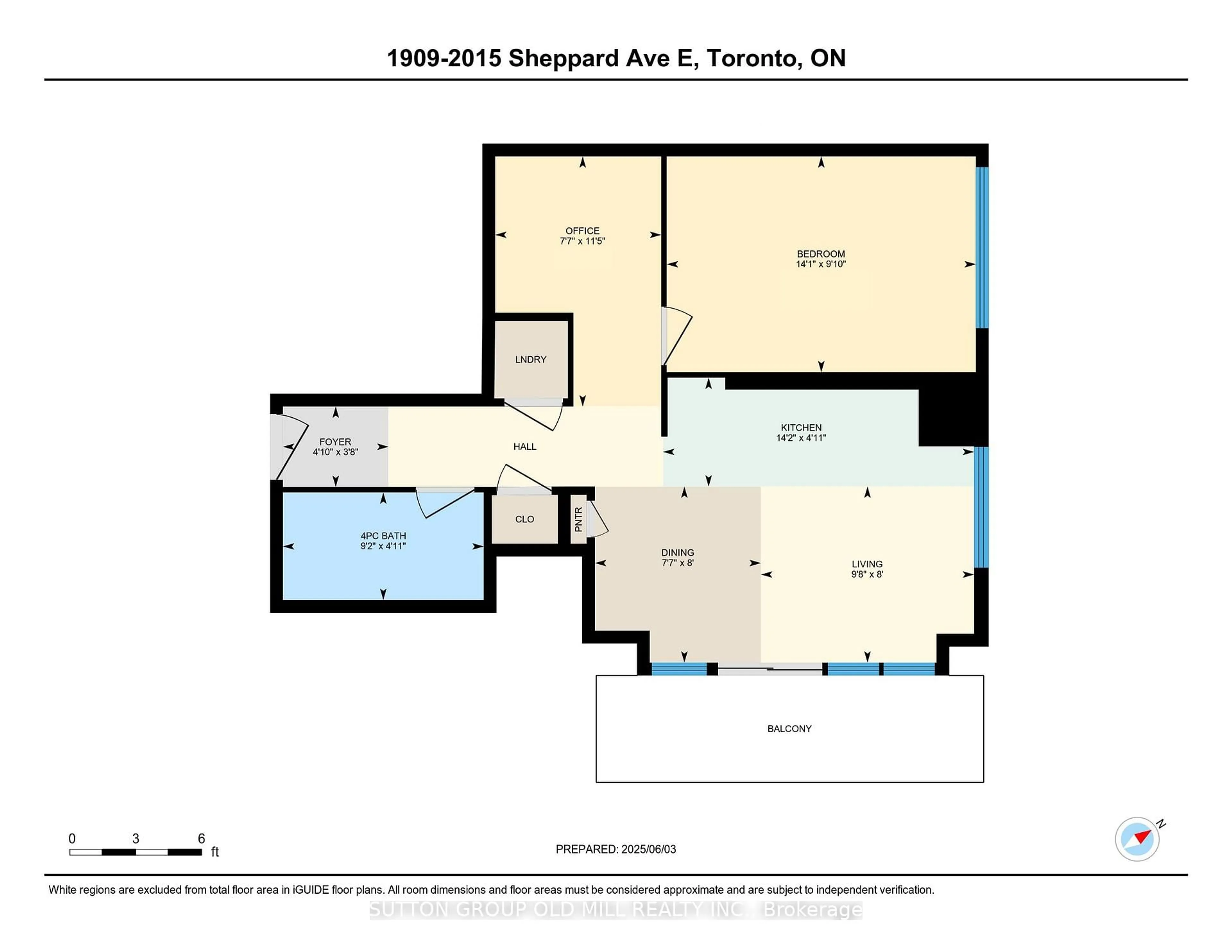 Floor plan for 2015 Sheppard Ave #1909, Toronto Ontario M2J 0B3