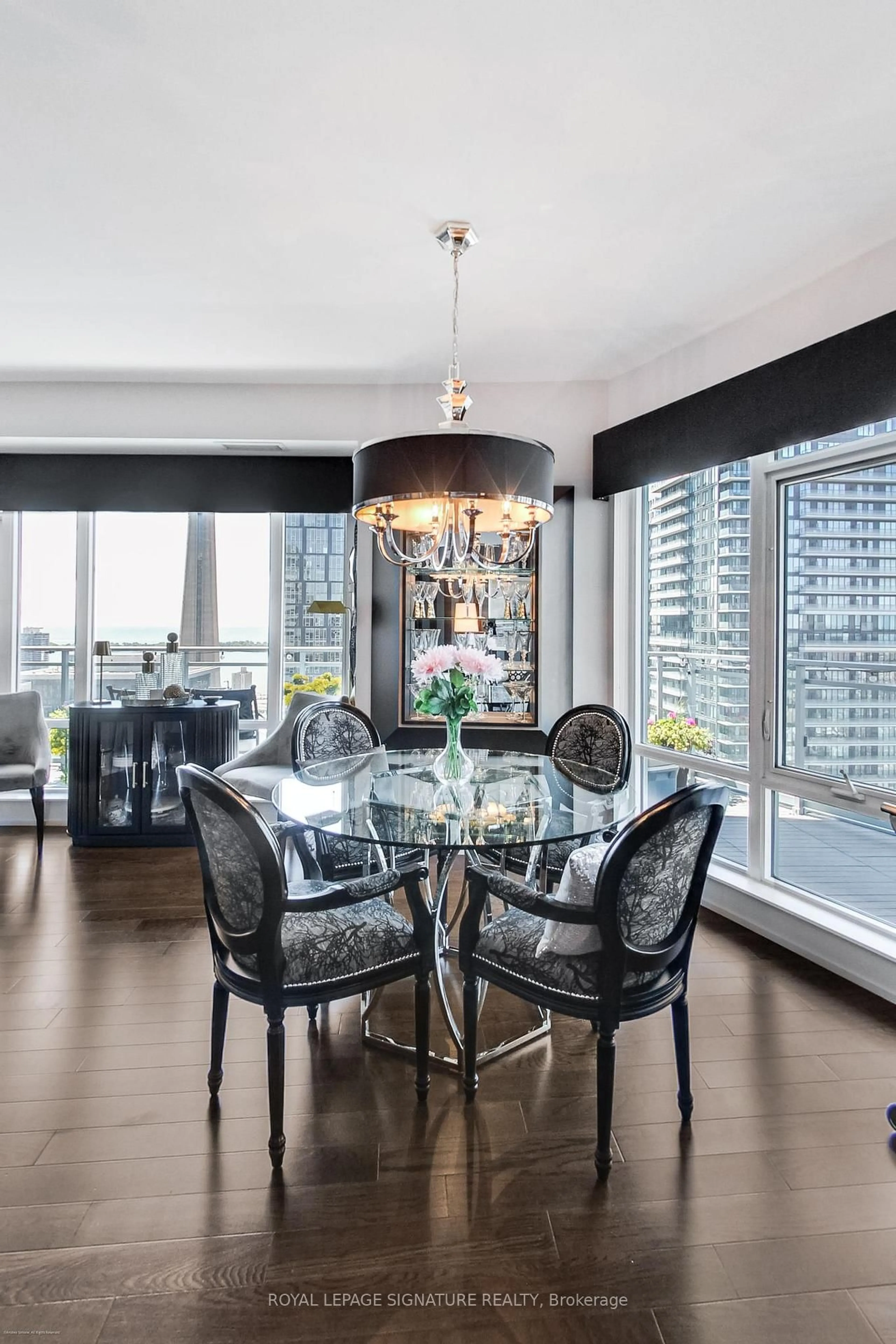 Dining room, wood/laminate floor for 21 Widmer St #3711, Toronto Ontario M5V 0B8