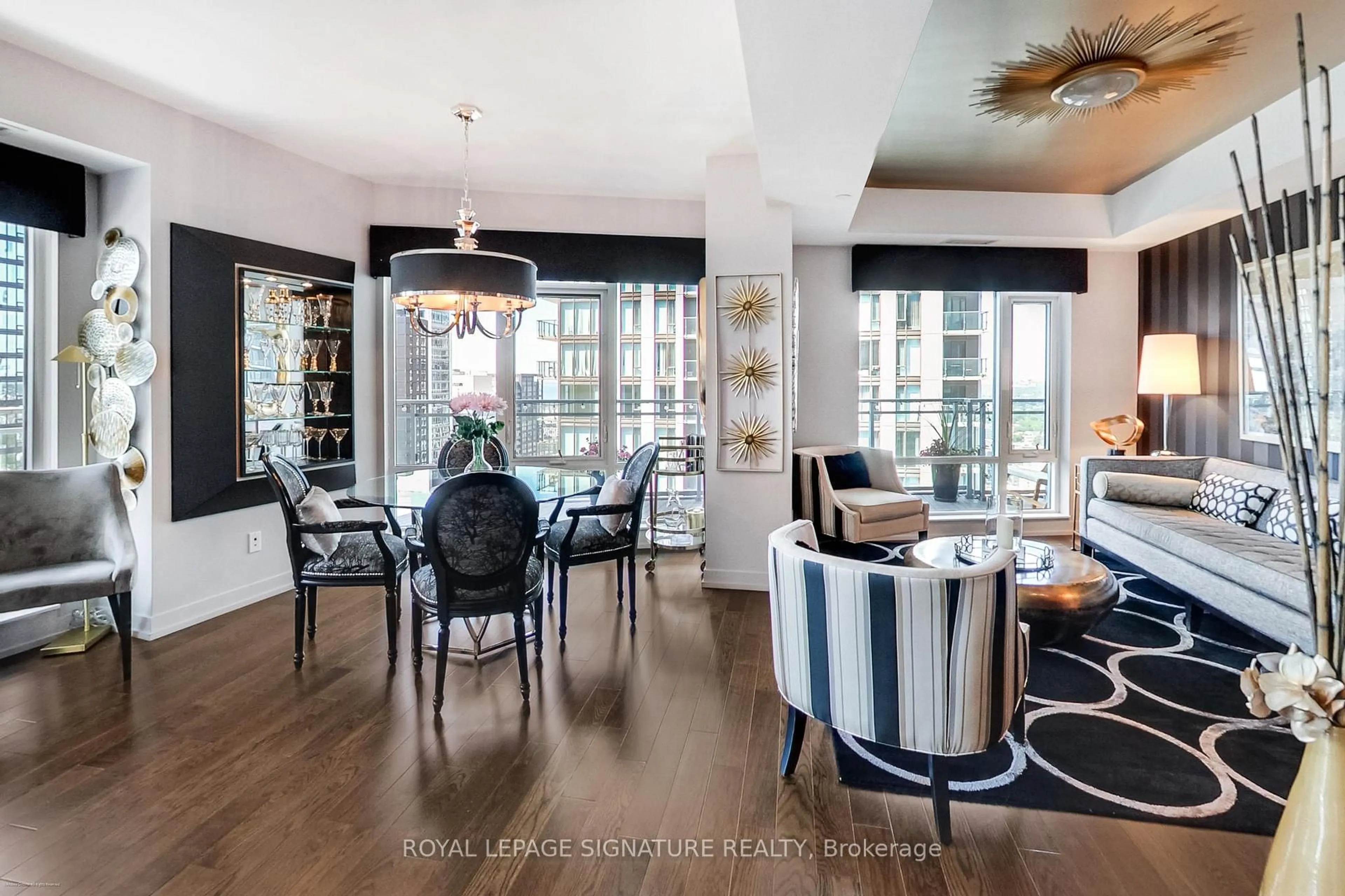 Dining room, wood/laminate floor for 21 Widmer St #3711, Toronto Ontario M5V 0B8