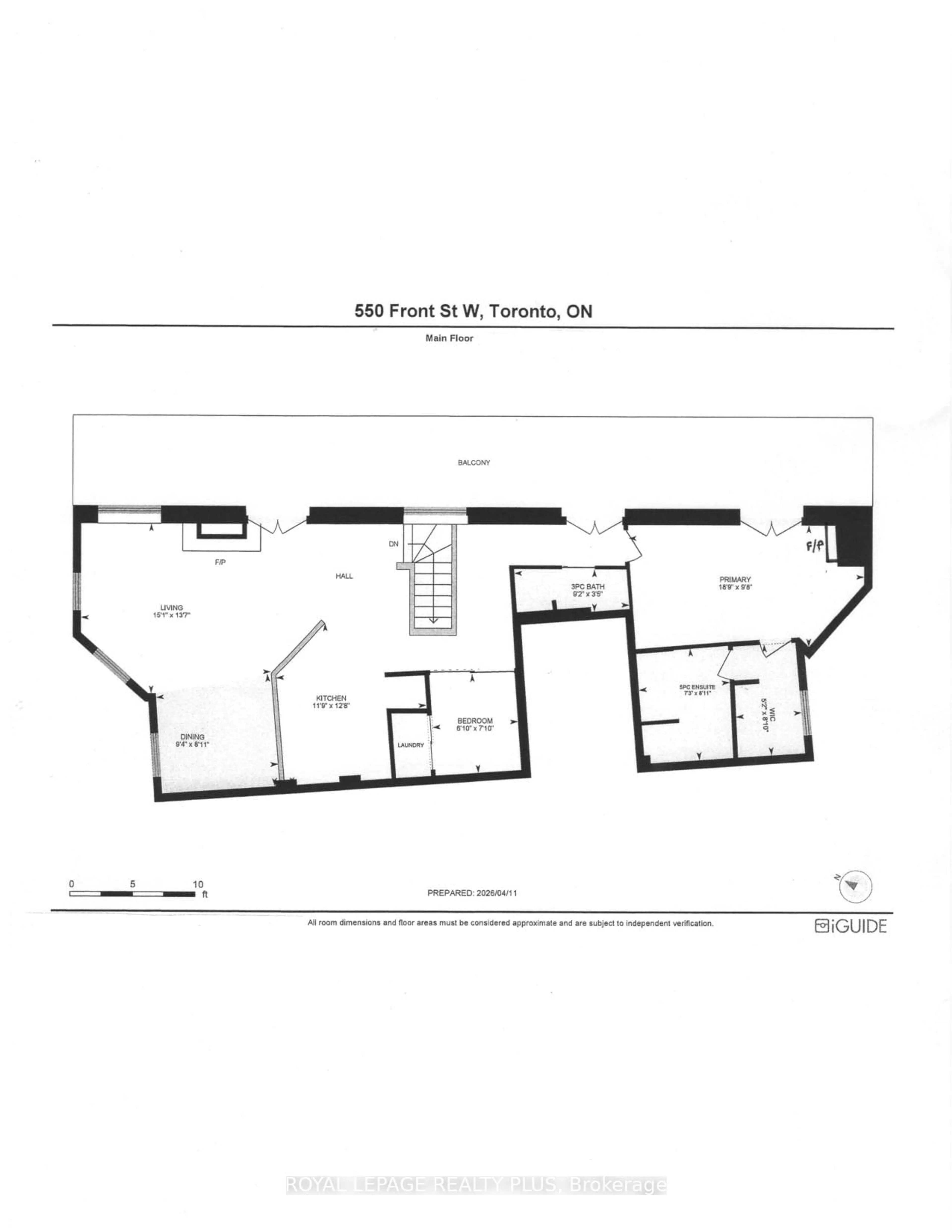 Floor plan for 550 Front St #620, Toronto Ontario M5V 3N5