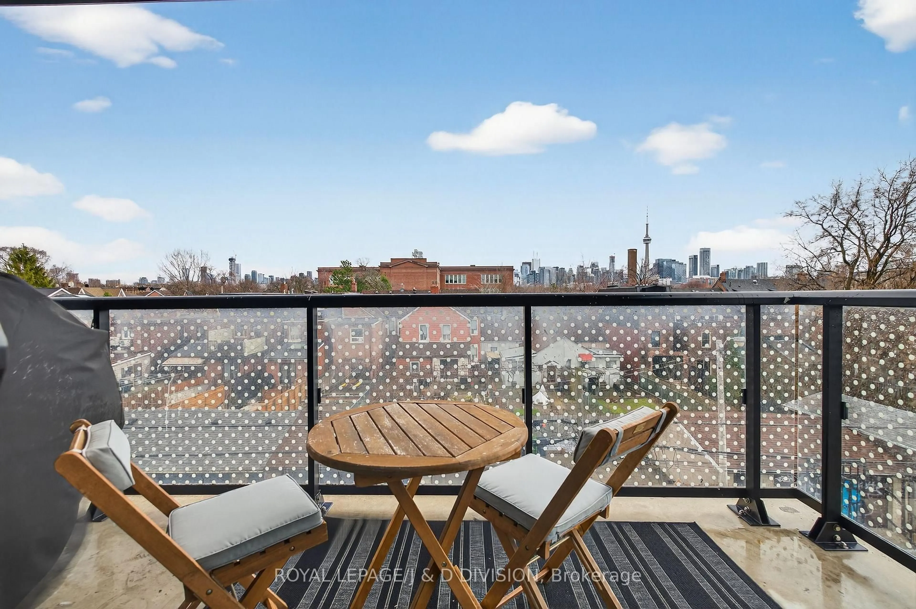 Balcony in the apartment, city buildings view from balcony for 109 Ossington Ave #322, Toronto Ontario M6J 0G1