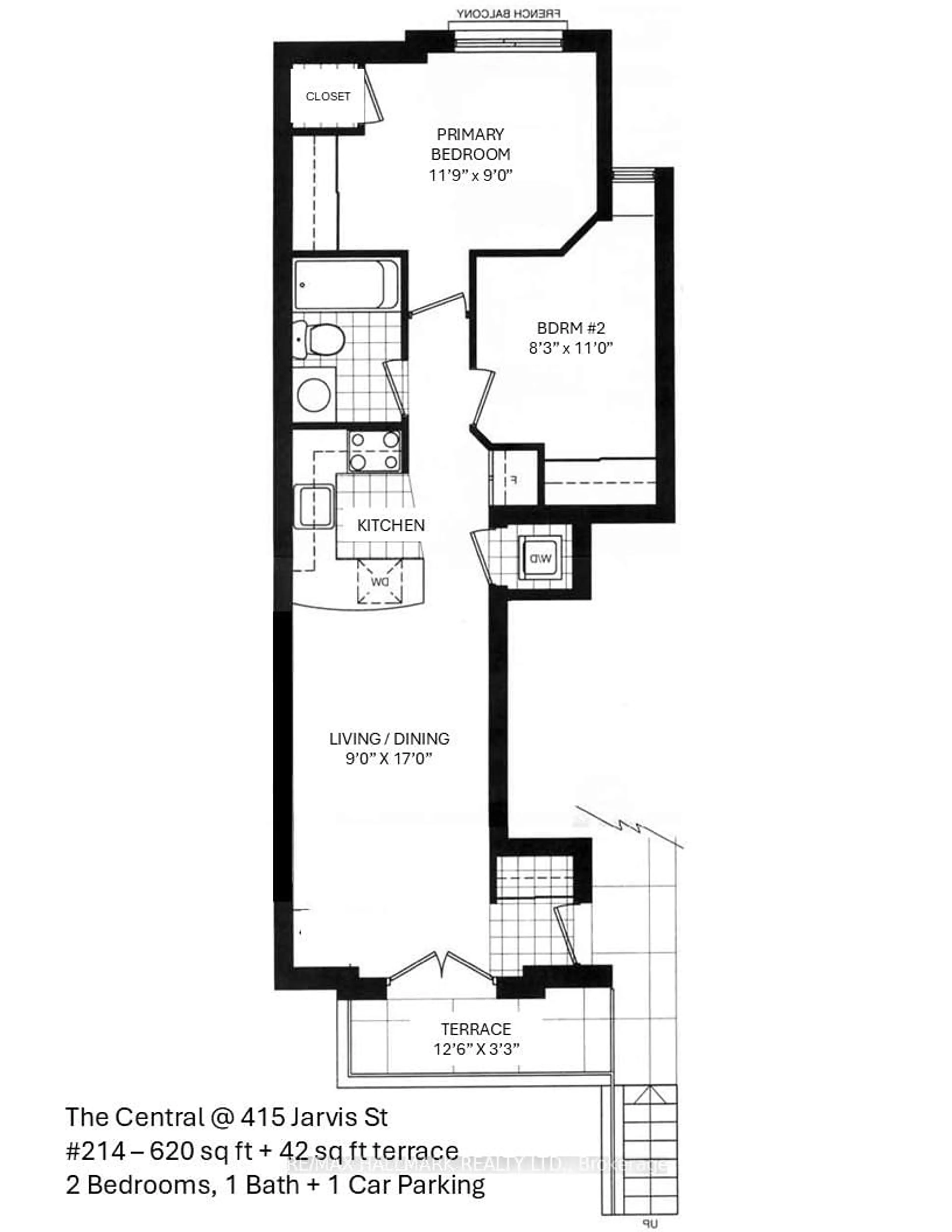 Floor plan for 415 Jarvis St #214, Toronto Ontario M4Y 2G8
