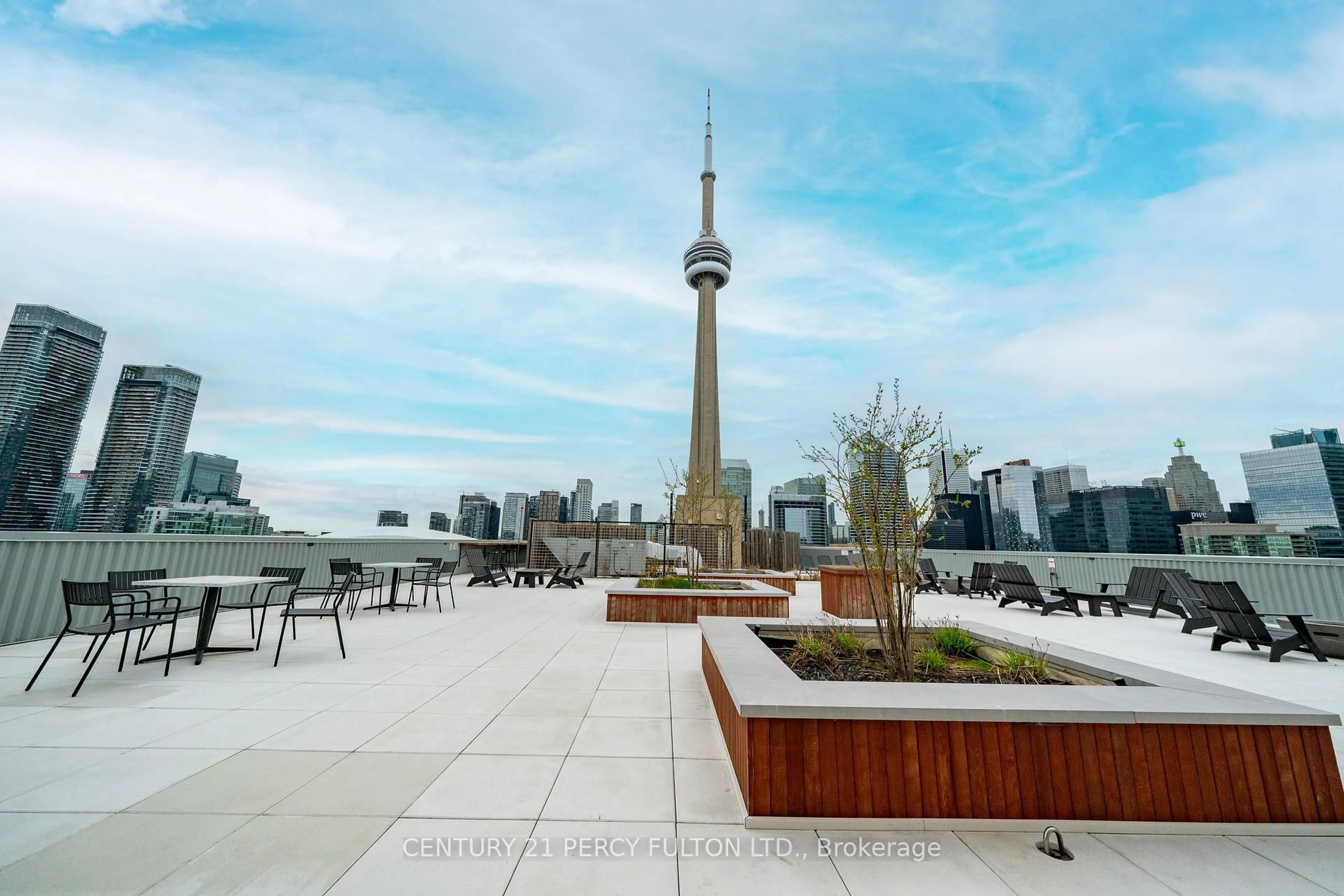 Patio, city buildings view from balcony for 270 Queens Quay #2508, Toronto Ontario M5J 2N4