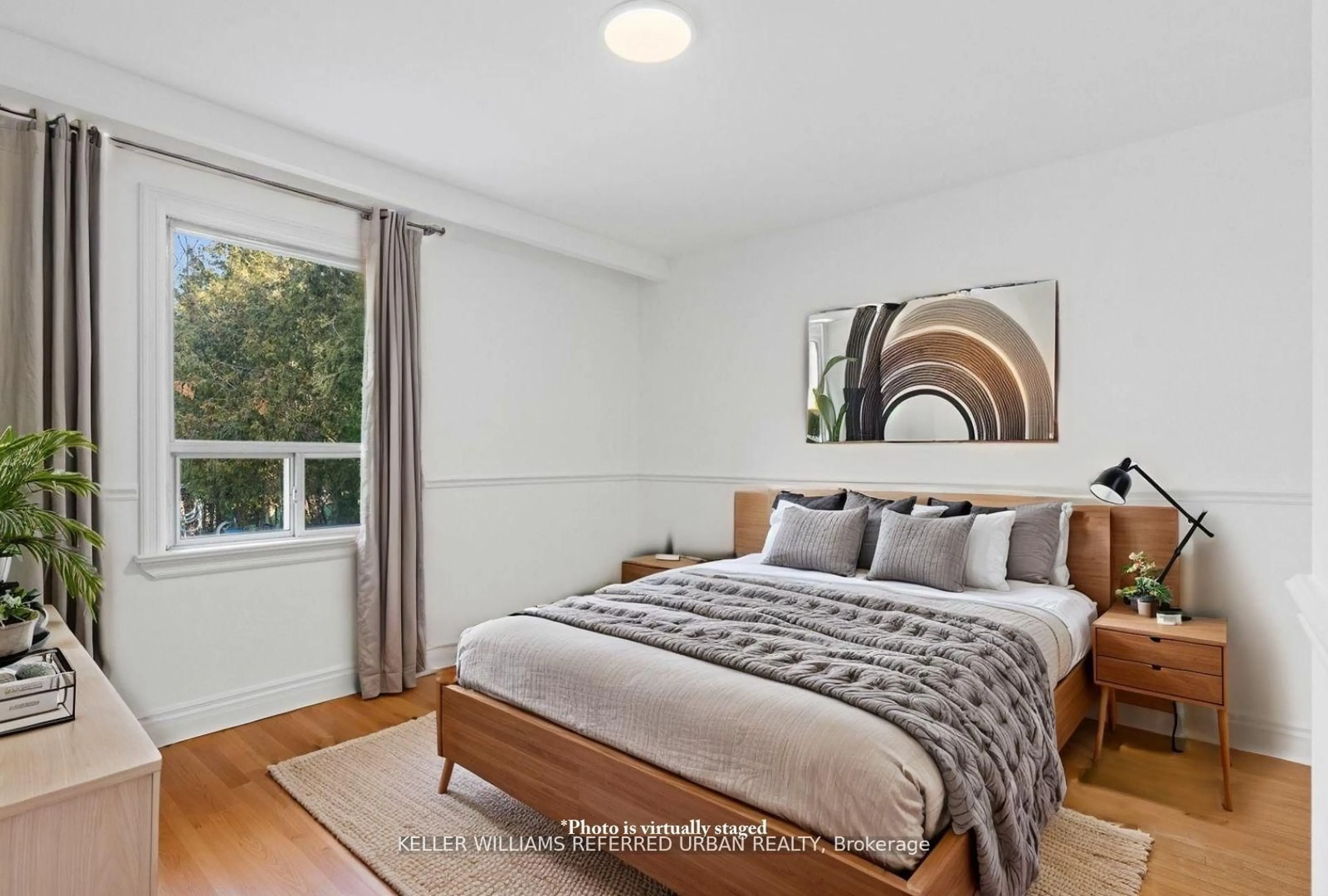 Bedroom with bed, wood/laminate floor for 202 Park Home Ave, Toronto Ontario M2R 1A2