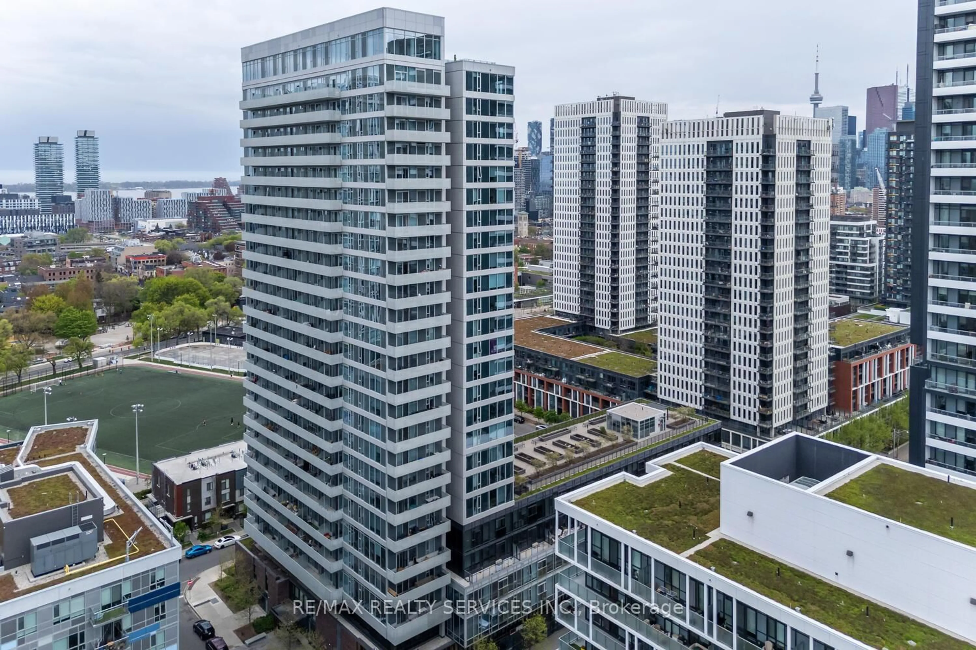 A pic from outside/outdoor area/front of a property/back of a property/a pic from drone, city buildings view from balcony for 20 Tubman Ave #706, Toronto Ontario M5A 0M8